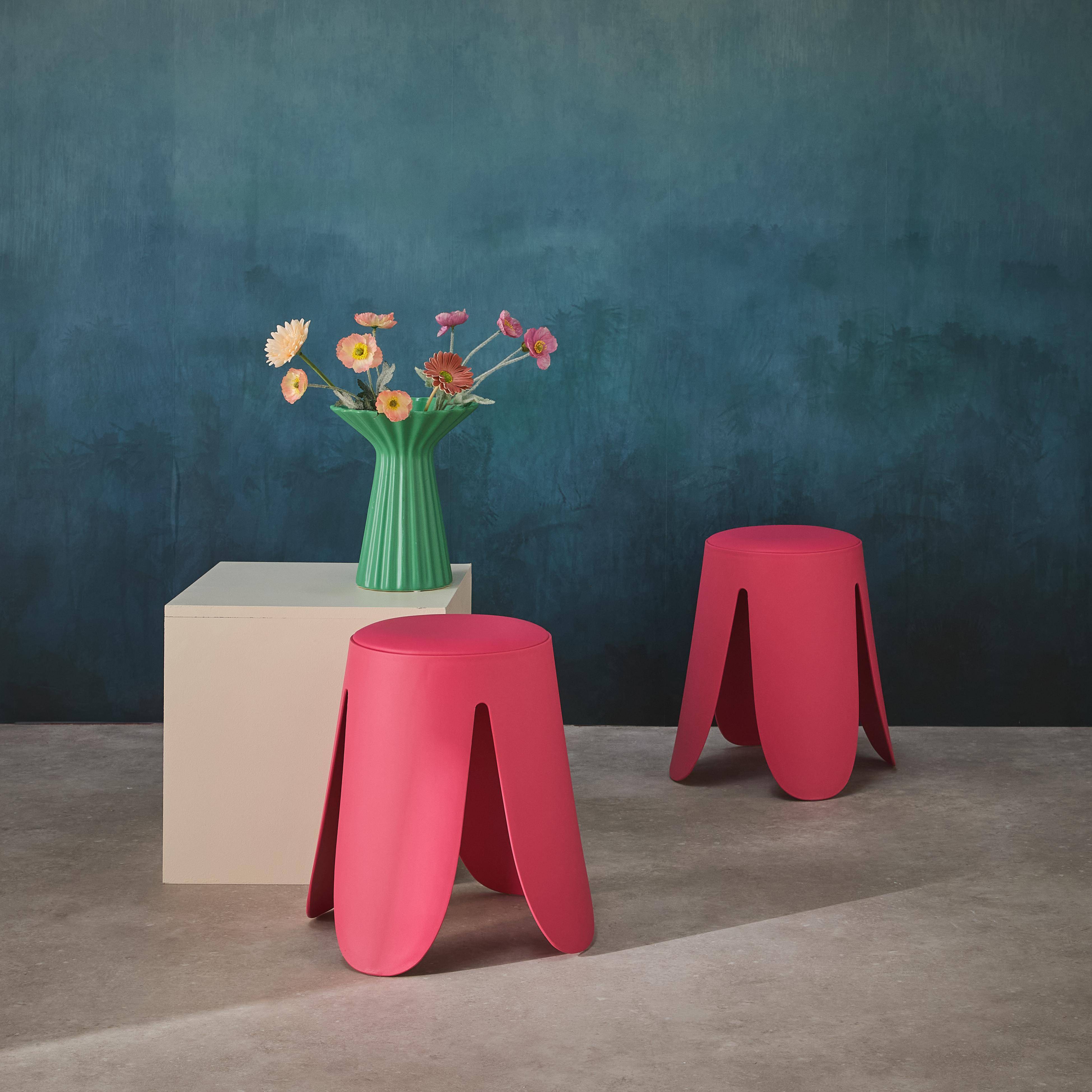 Set di 2 sgabelli impilabili in similpelle, Niki, Rosa, 44x44x46 cm Photo1