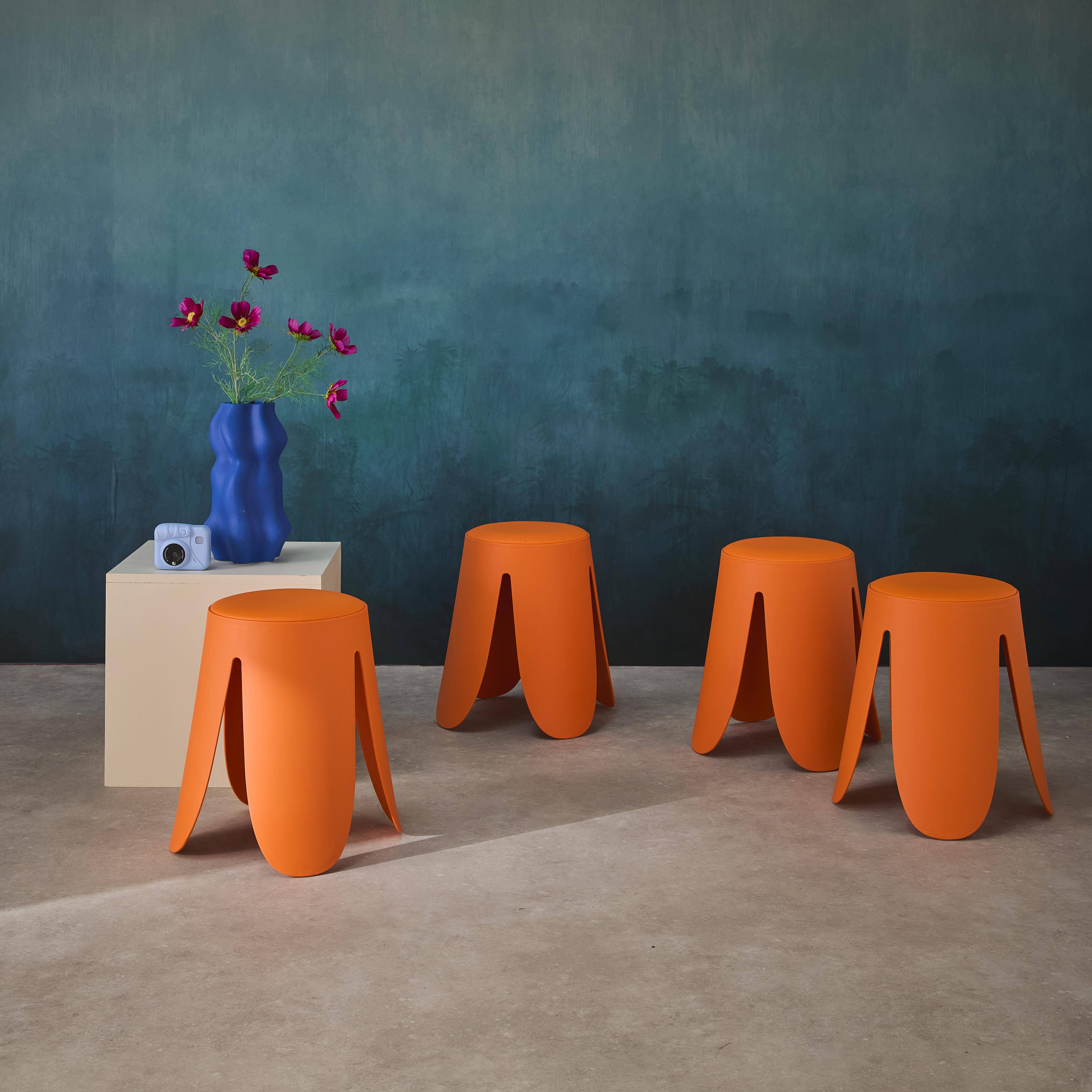 Set di 4 sgabelli impilabili ecopelle, Niki, Arancione, 44x44x46 cm,sweeek,Photo1