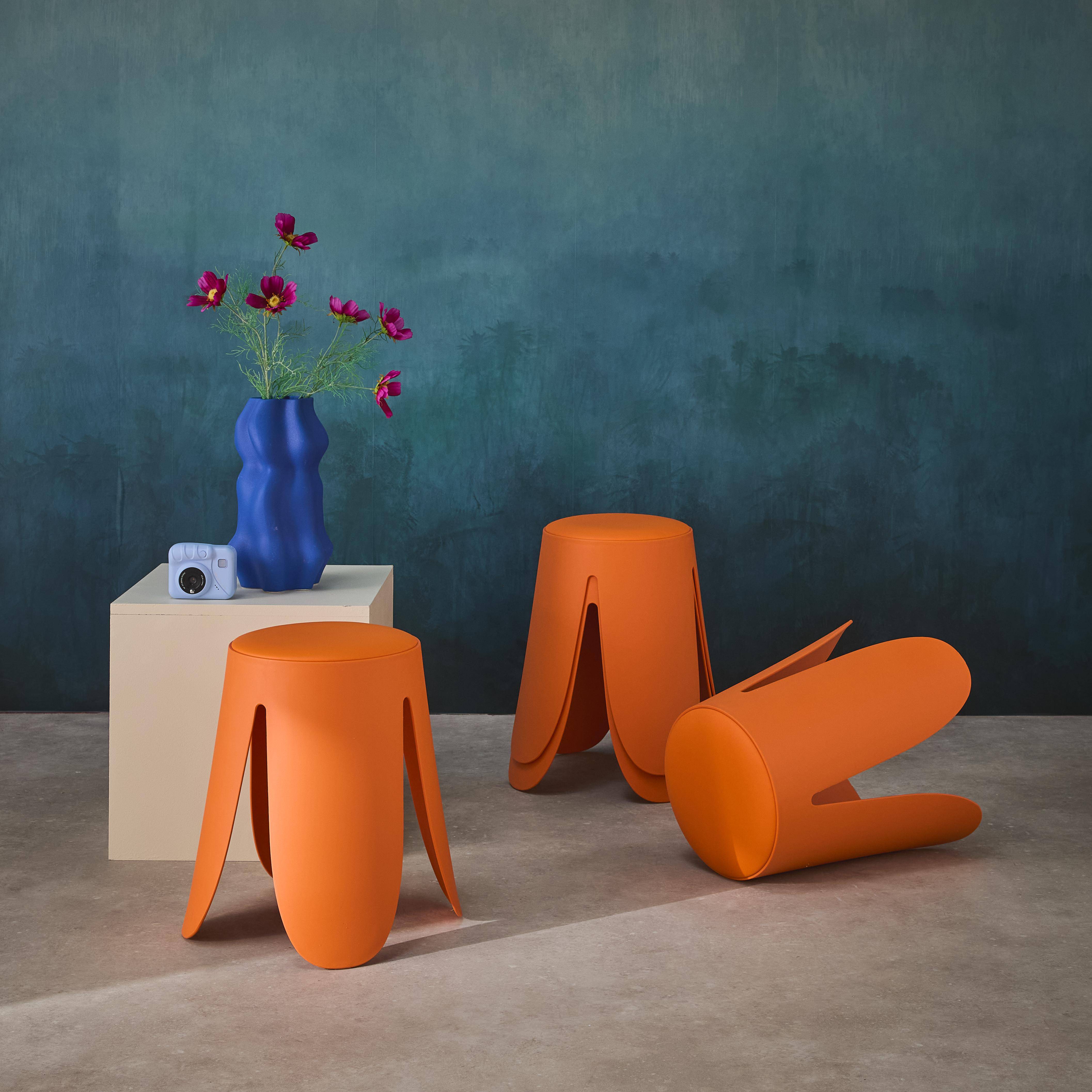 Set di 4 sgabelli impilabili ecopelle, Niki, Arancione, 44x44x46 cm,sweeek,Photo2