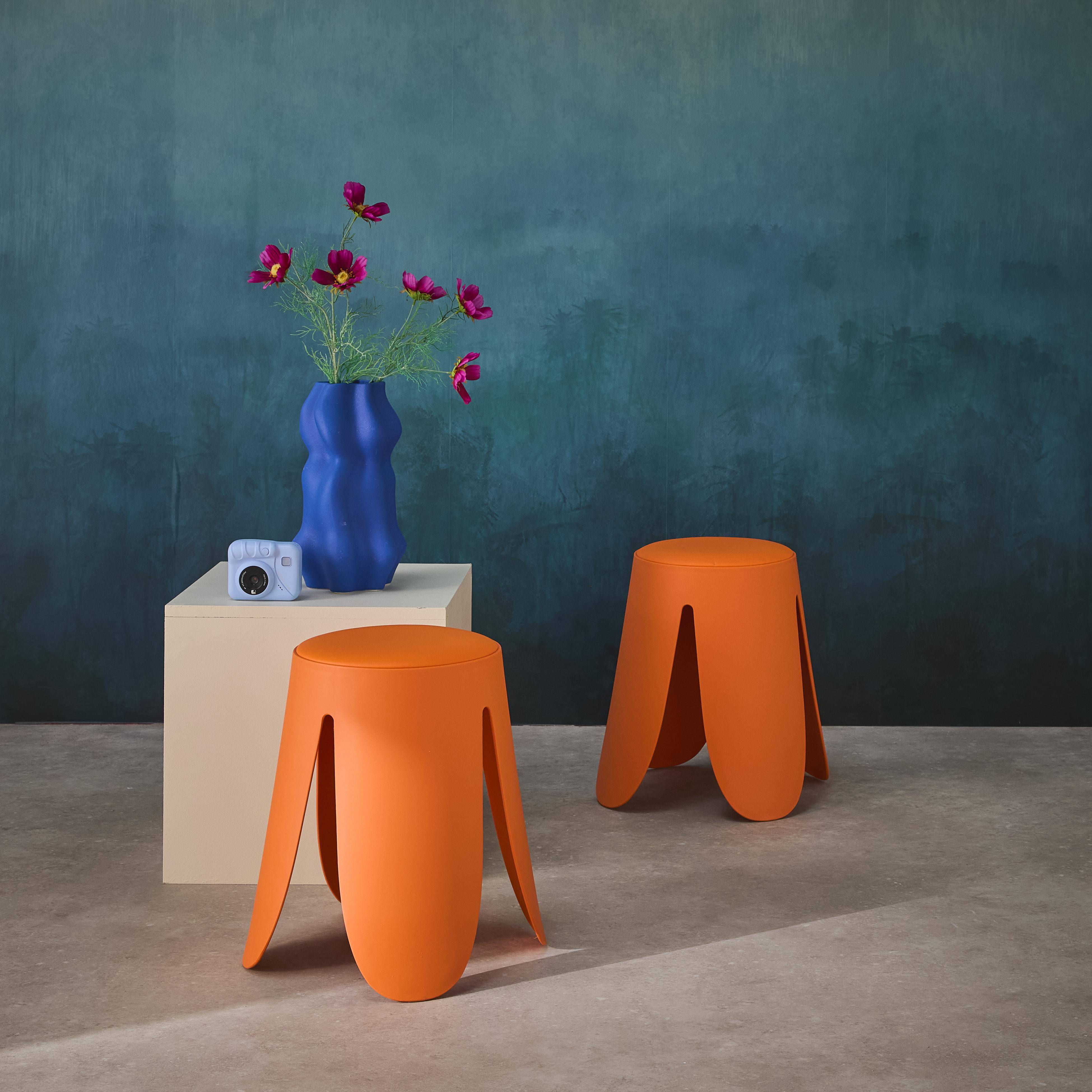 Set di 2 sgabelli impilabili in similpelle, Niki, Arancione, 44x44x46 cm Photo1