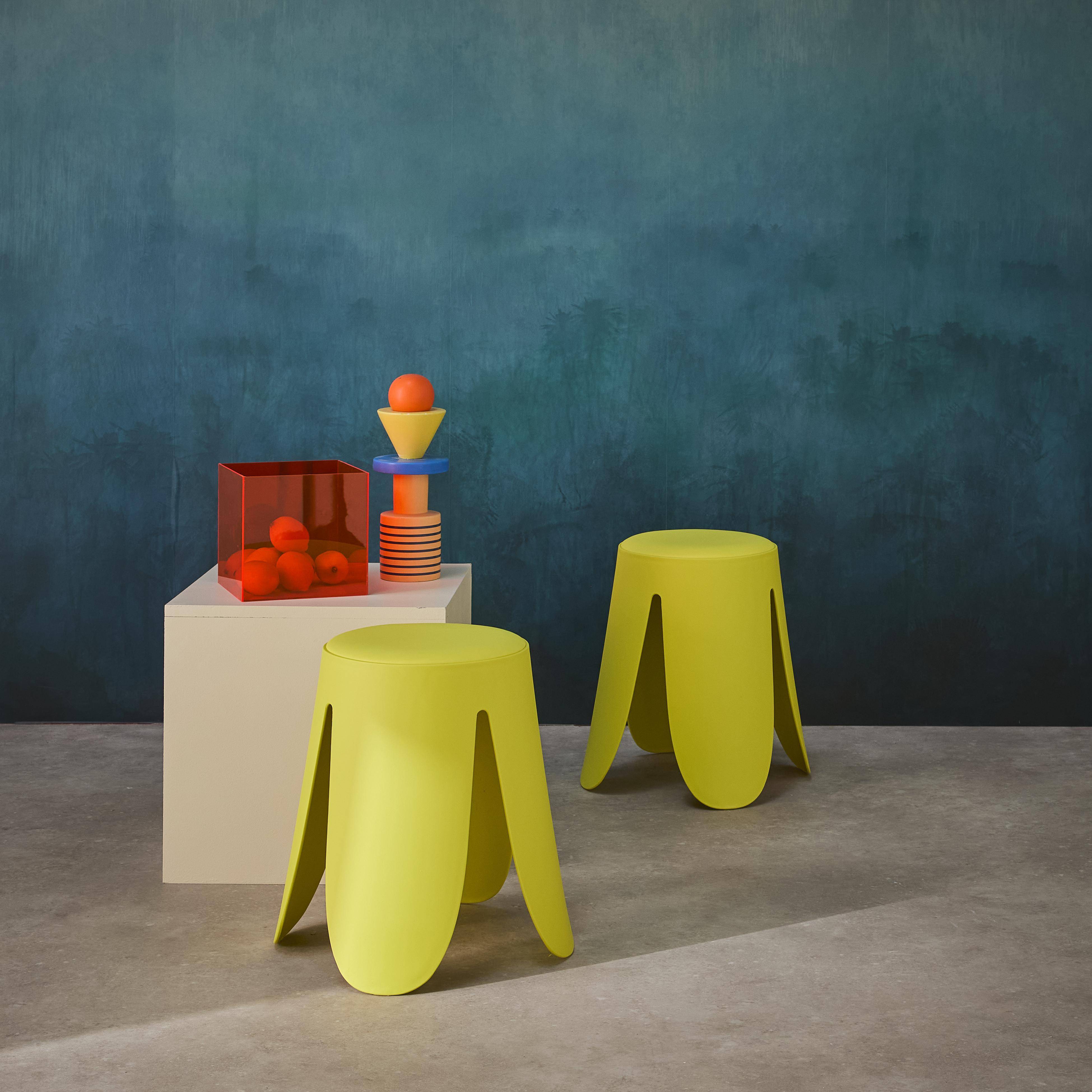 Taburete apilable cuero sintético, set de 2, Niki, Amarillo, 44x44x46 cm Photo1