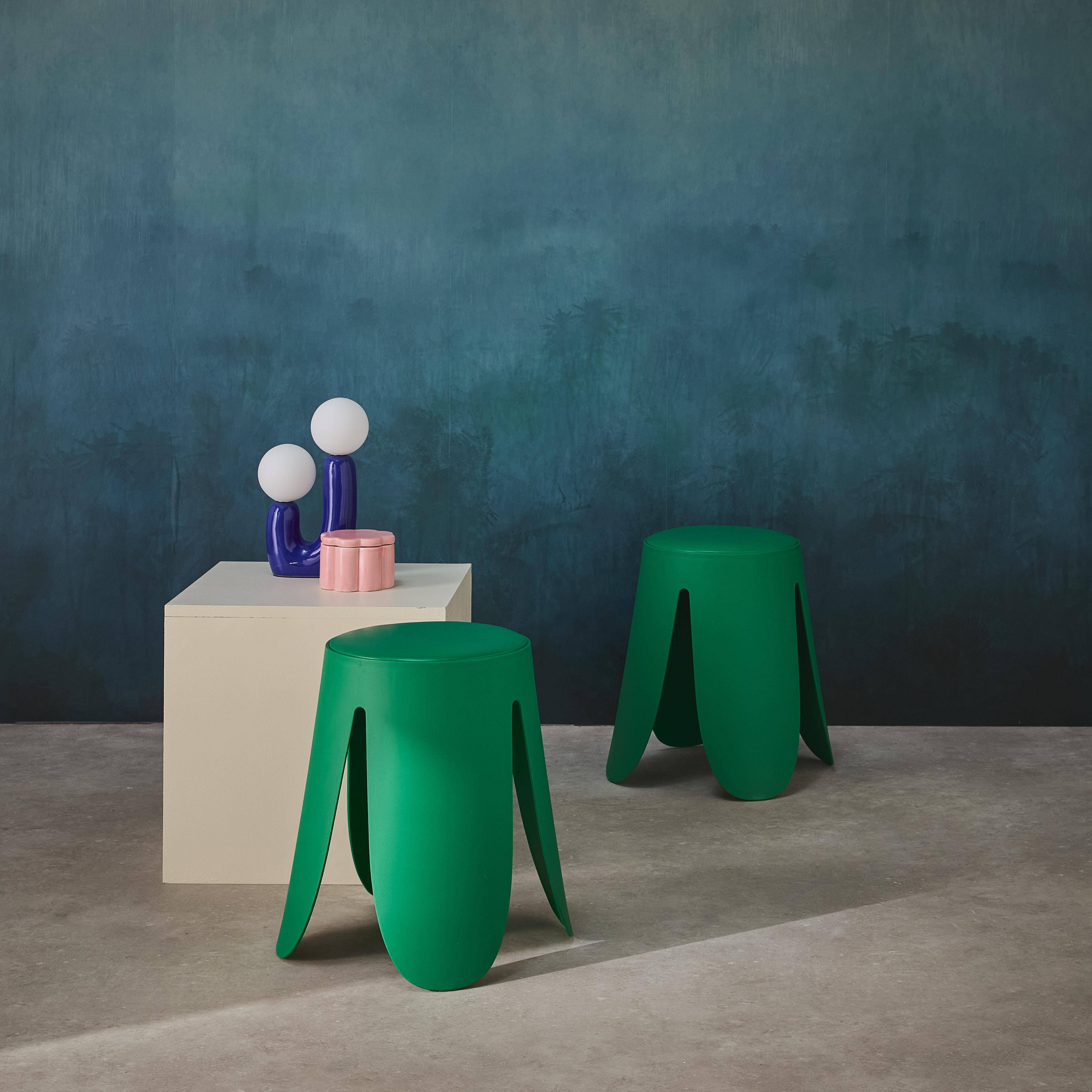 Taburete apilable cuero sintético, set de 2, Niki, Verde, 44x44x46 cm Photo1