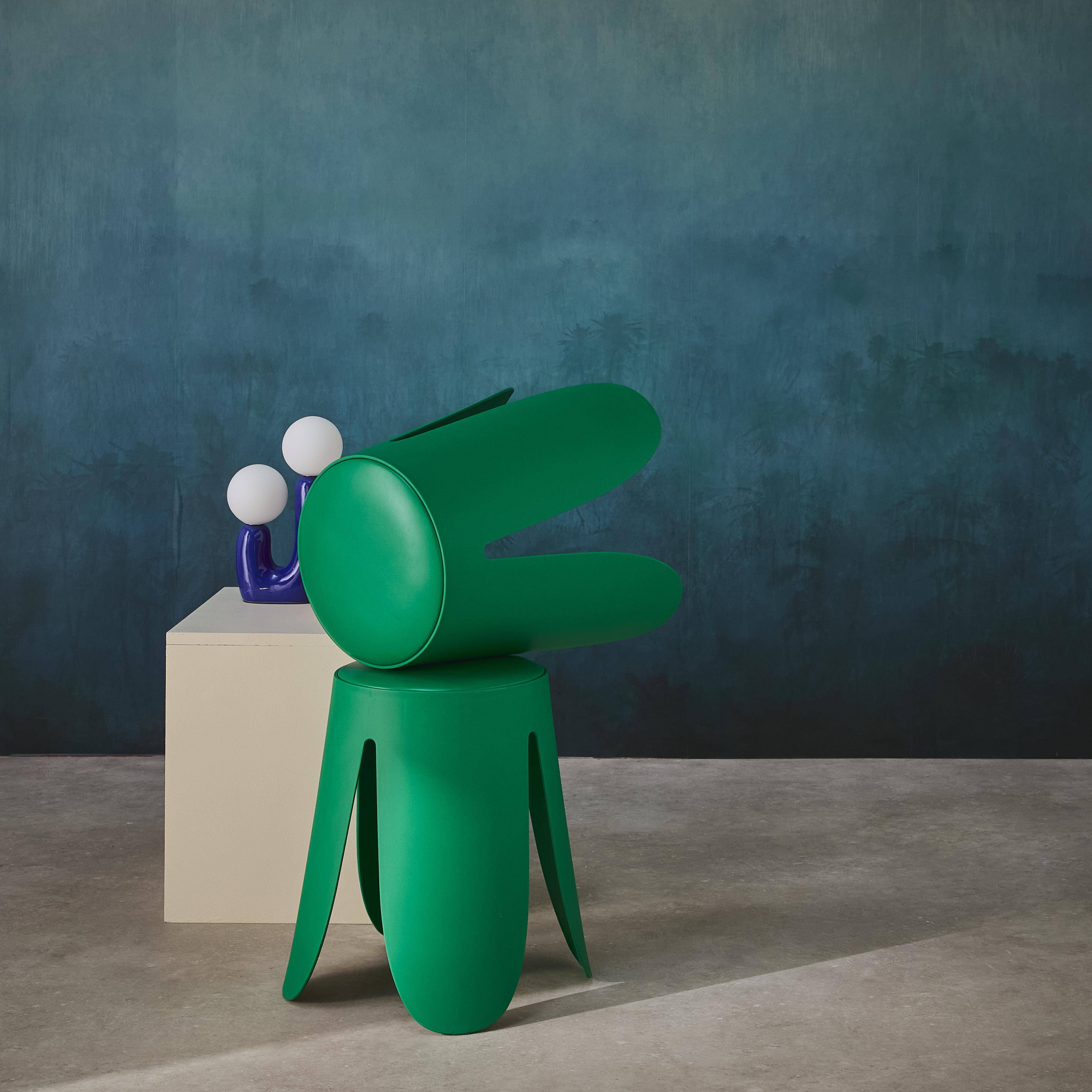 Taburete apilable cuero sintético, set de 2, Niki, Verde, 44x44x46 cm,sweeek,Photo2