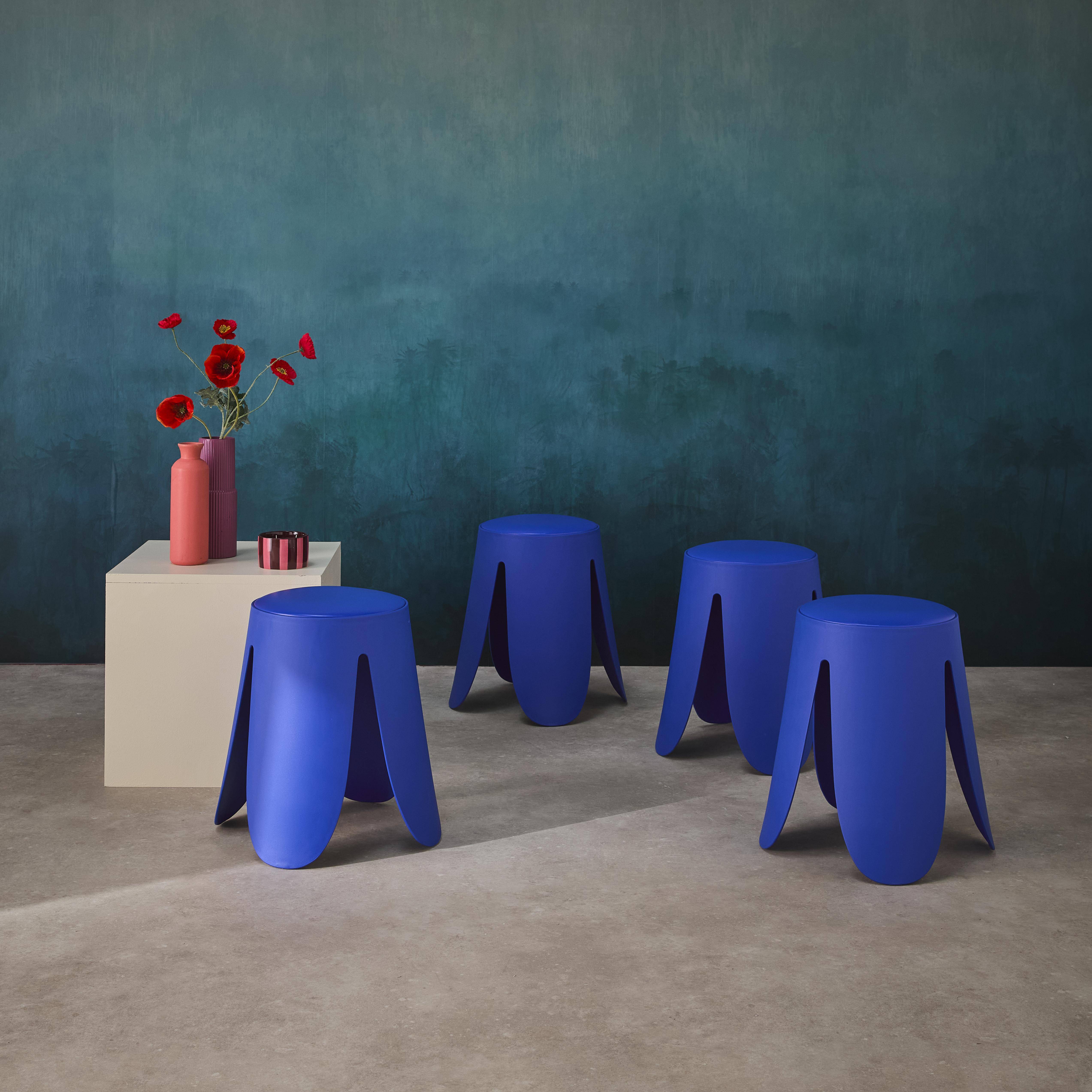 Set di 4 sgabelli impilabili ecopelle, Niki, Blu, 44x44x46 cm Photo1