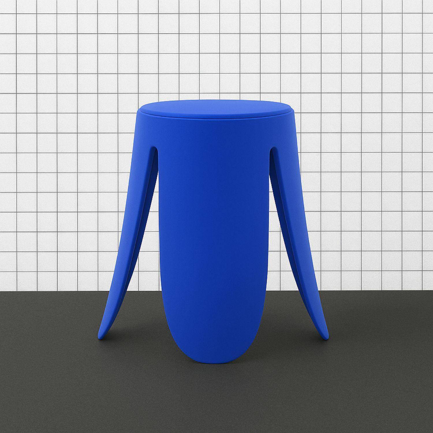 Taburete apilable cuero sintético, set de 2, Niki, Azul, 44x44x46 cm Photo2
