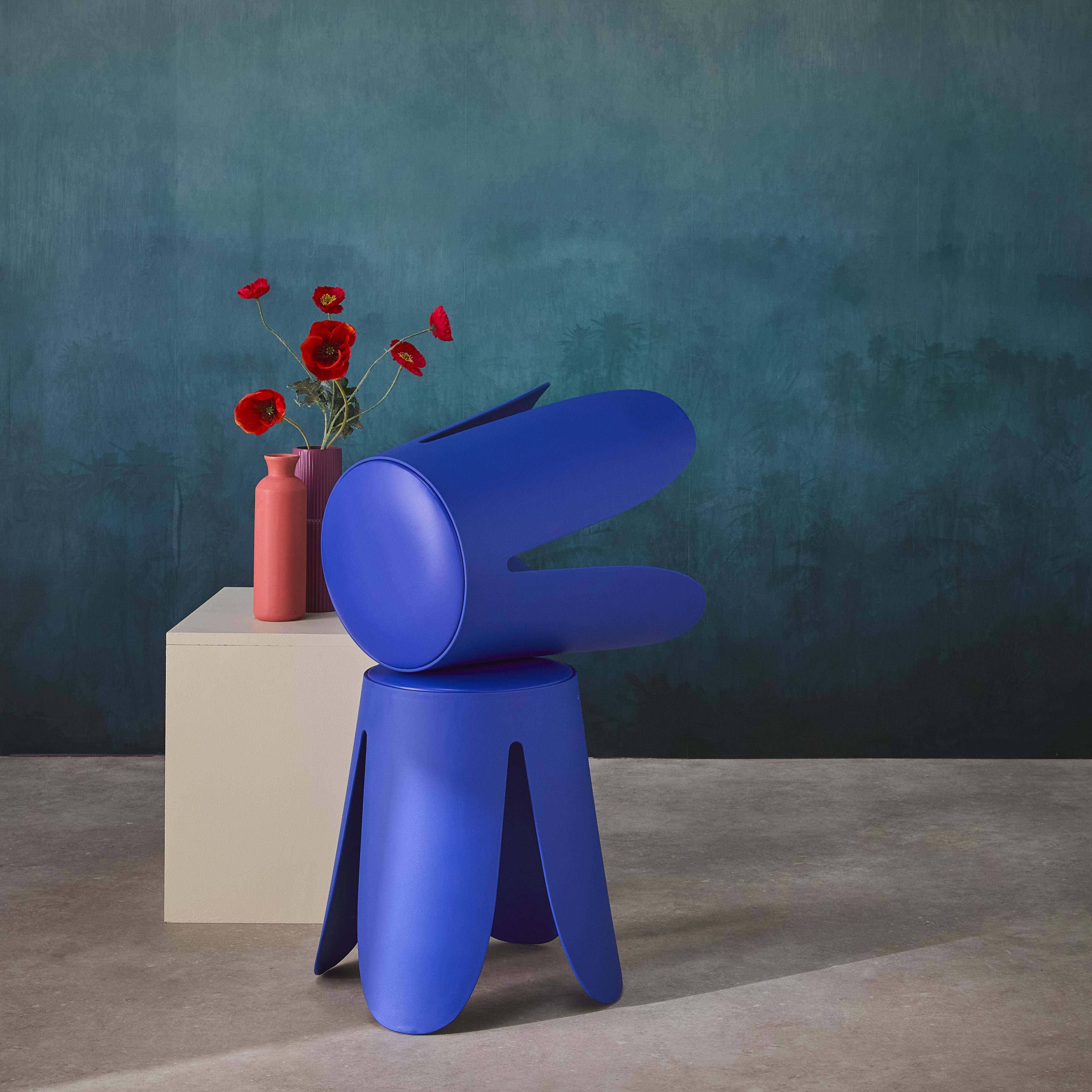 Taburete apilable cuero sintético, set de 2, Niki, Azul, 44x44x46 cm Photo2