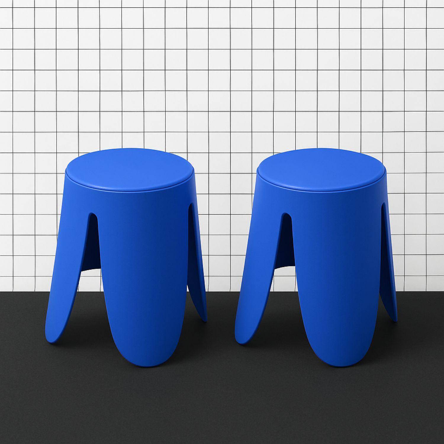 Taburete apilable cuero sintético, set de 2, Niki, Azul, 44x44x46 cm Photo1