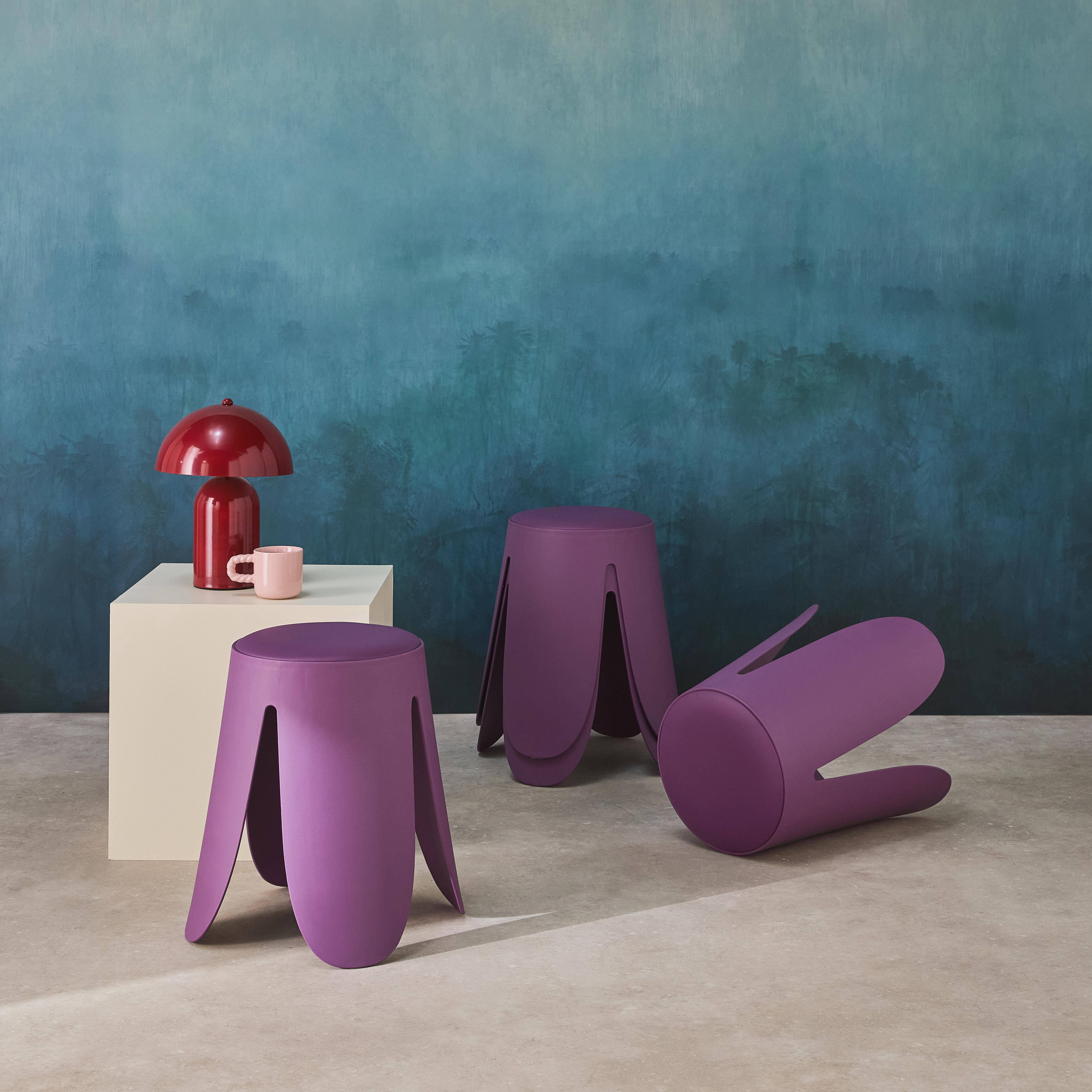 Bancos empilháveis de polipiel, set de 4, Niki, Roxo, 44x44x46 cm Photo2