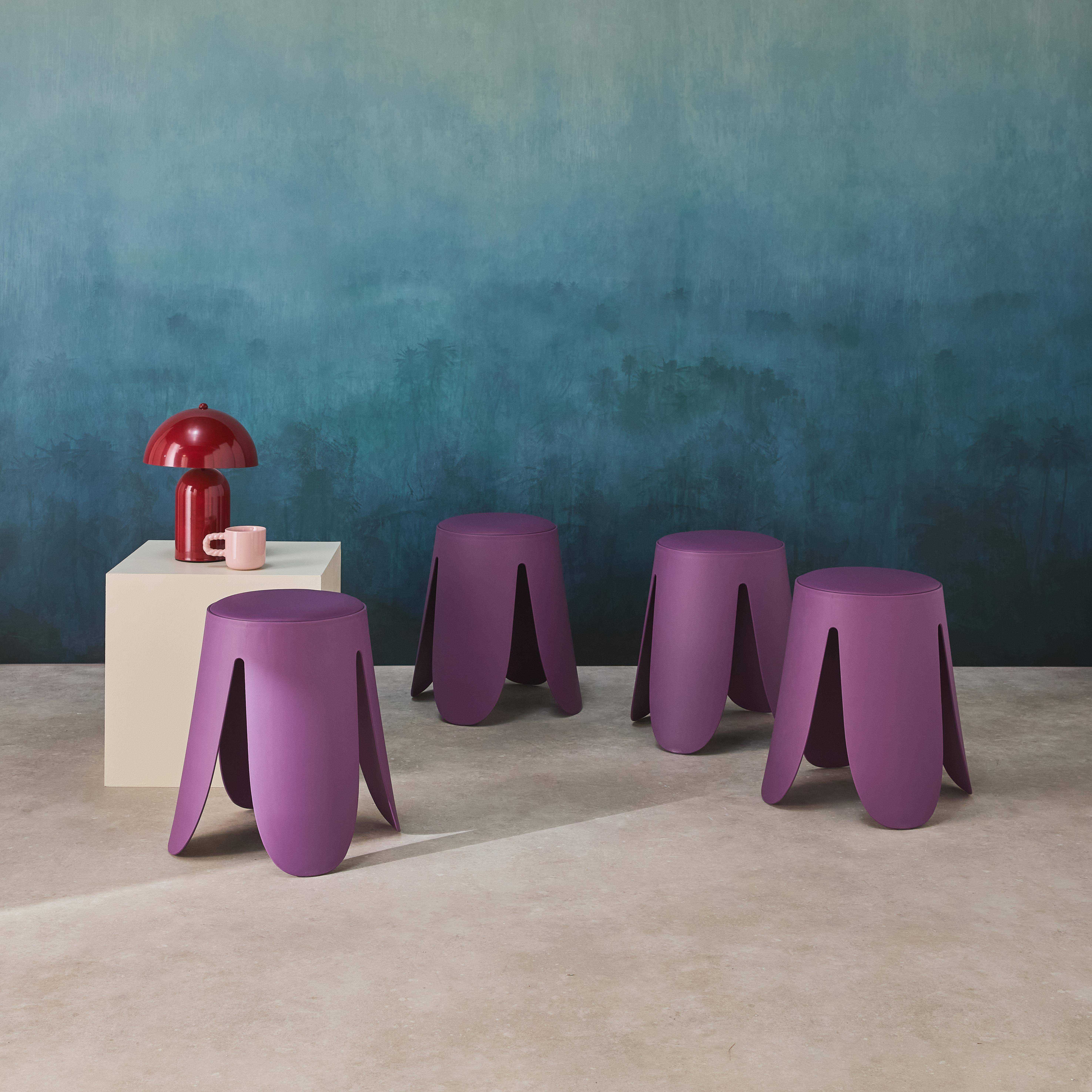Bancos empilháveis de polipiel, set de 4, Niki, Roxo, 44x44x46 cm Photo1
