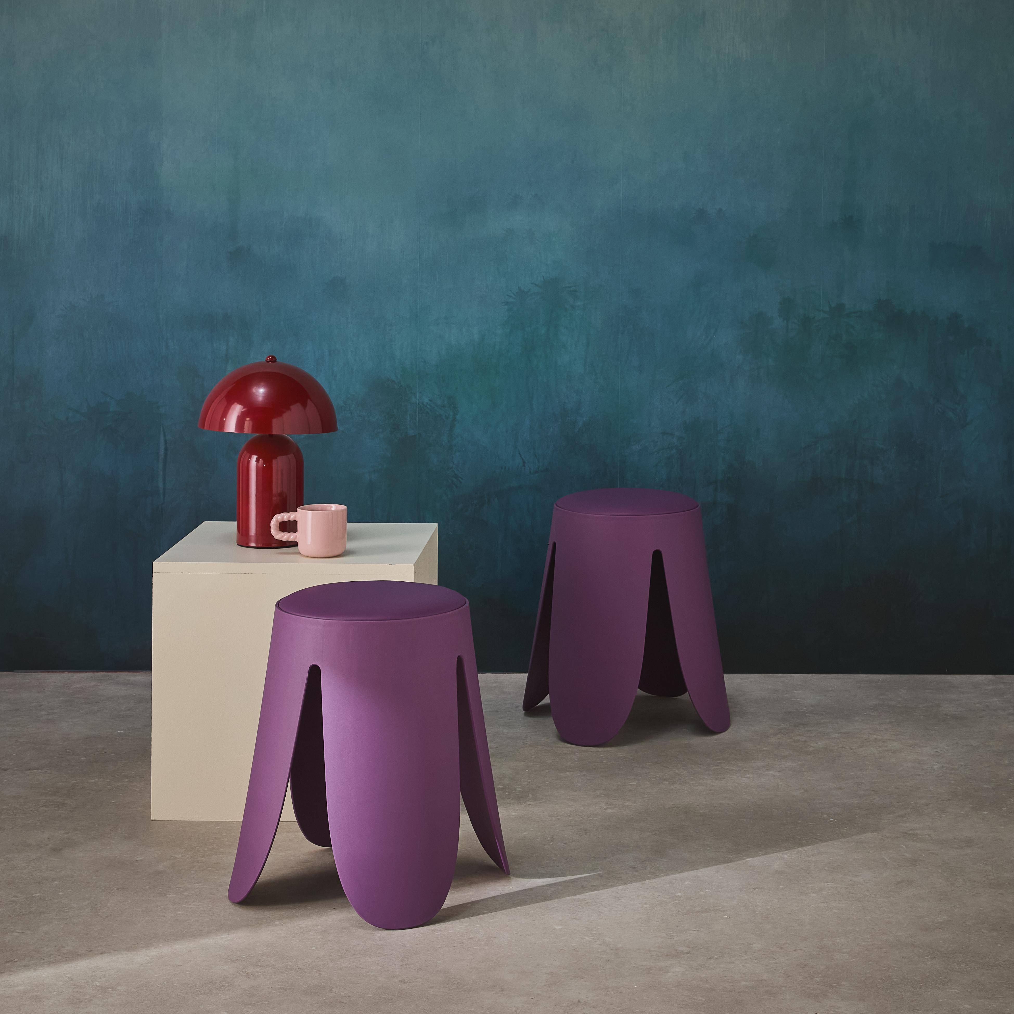 Set di 2 sgabelli impilabili in similpelle, Niki, Viola, 44x44x46 cm Photo1