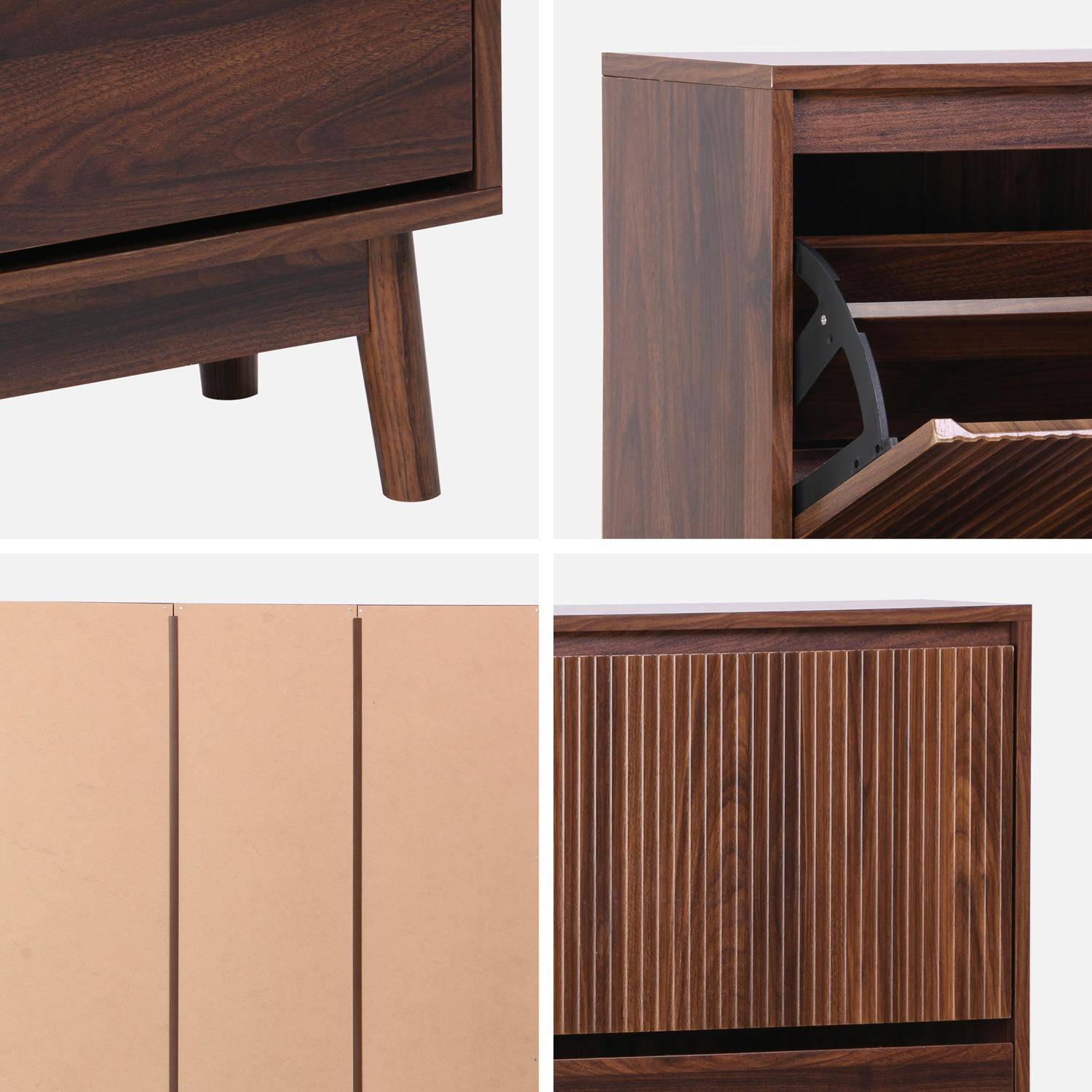 Meuble à chaussures scandinave décor bois noyer 3 portes abattantes capacité 18 paires de chaussures Photo4