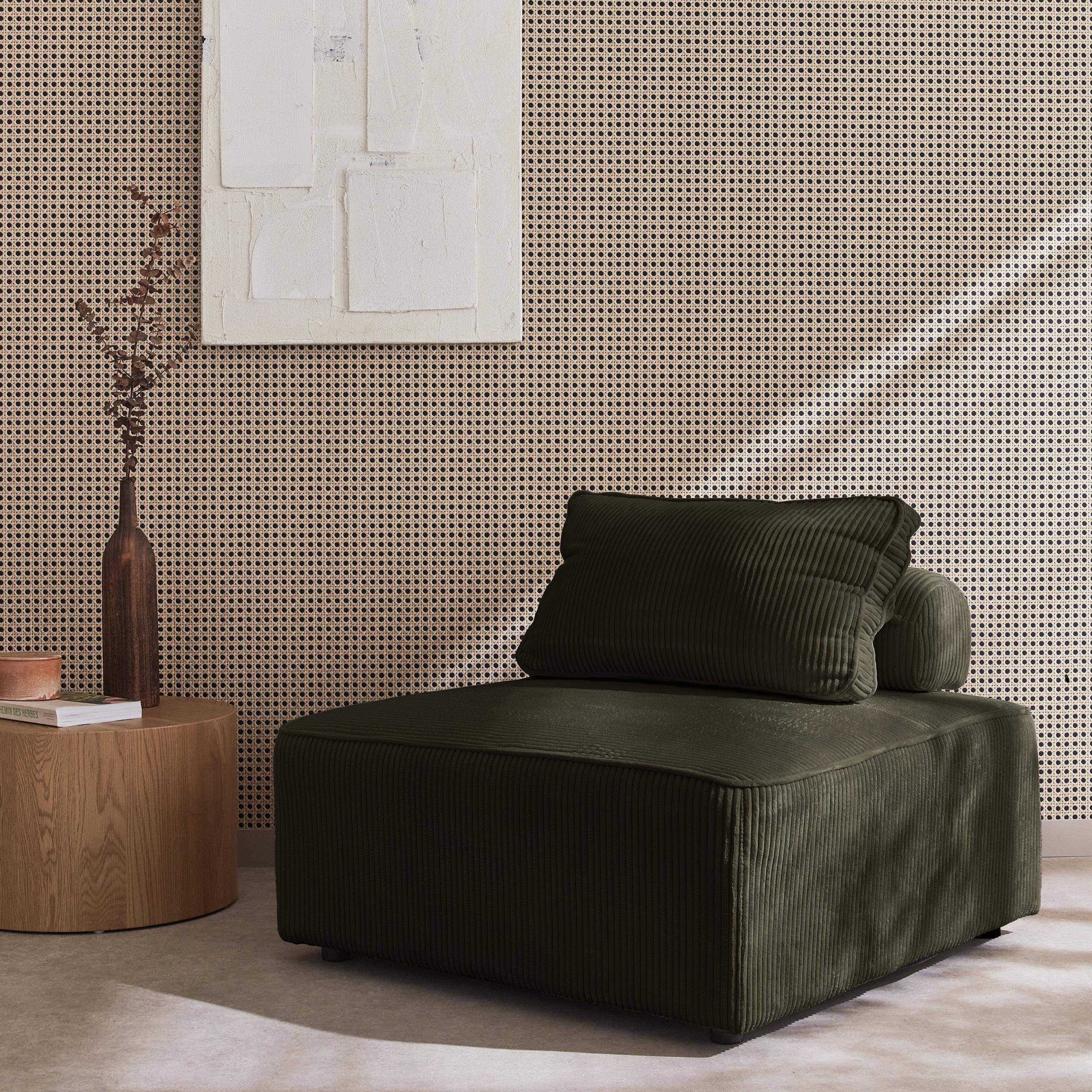 Chauffeuse pour canapé modulable velours côtelé vert foncé avec un coussin  Photo1