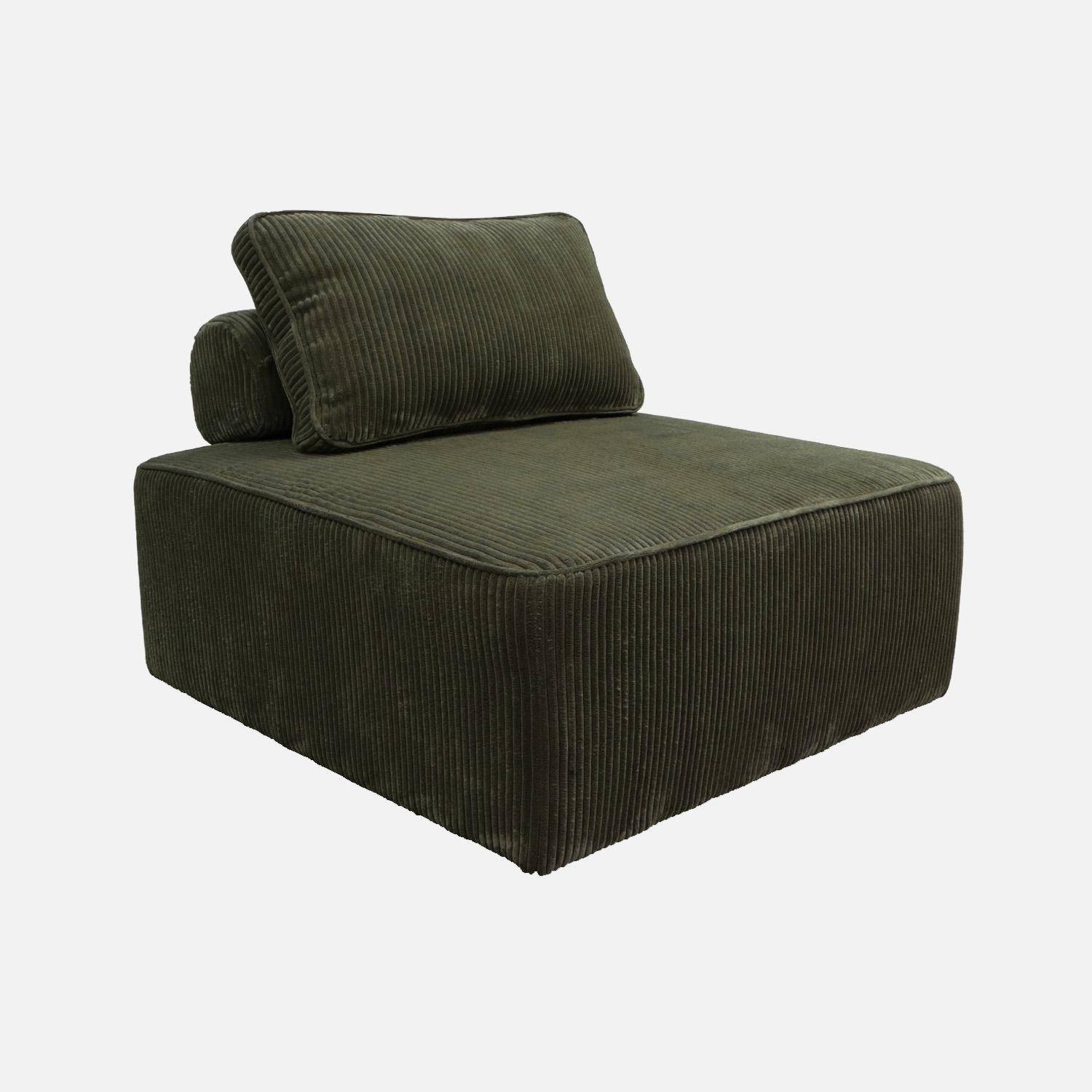 Chauffeuse pour canapé modulable velours côtelé vert foncé avec un coussin  Photo3
