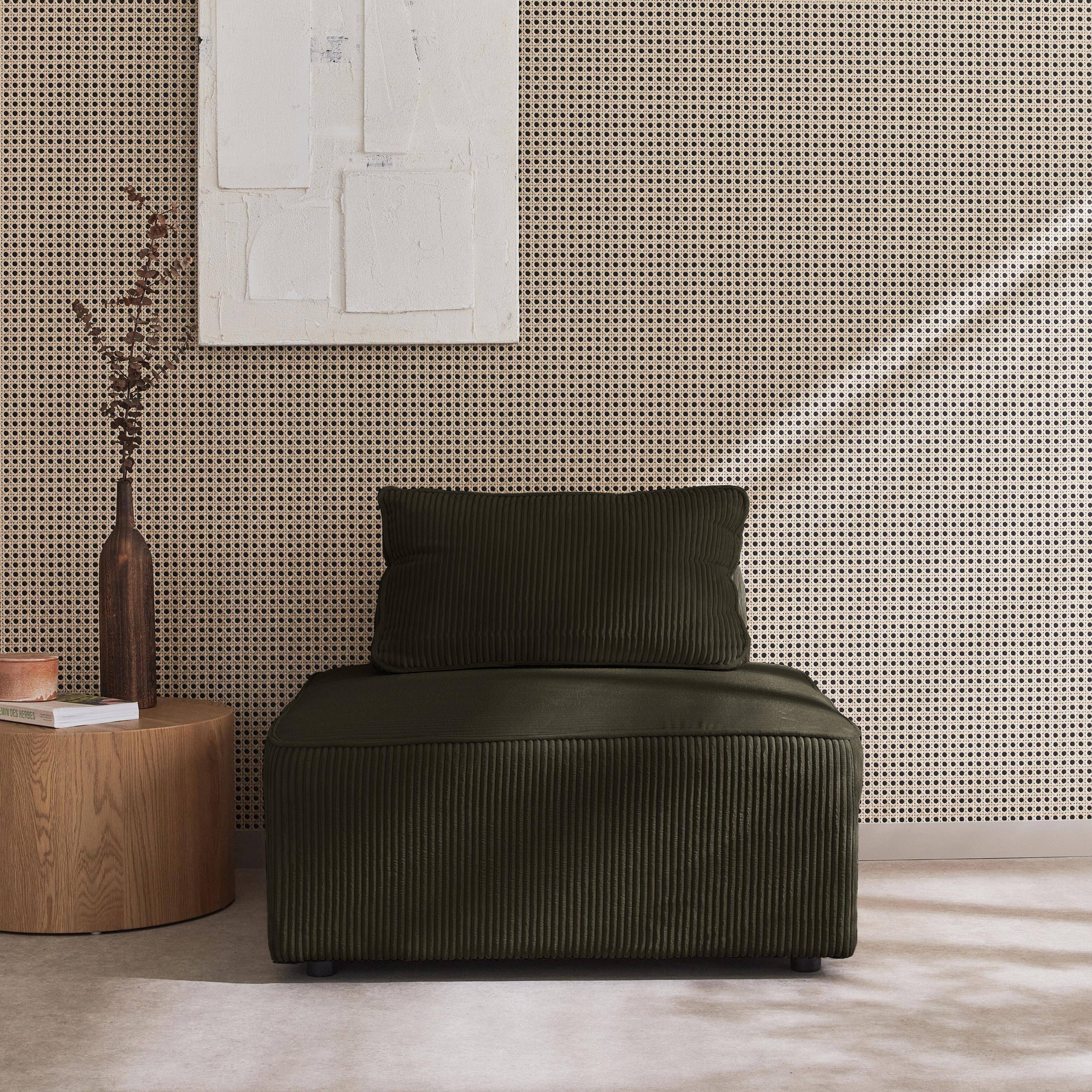 Chauffeuse pour canapé modulable velours côtelé vert foncé avec un coussin  Photo2
