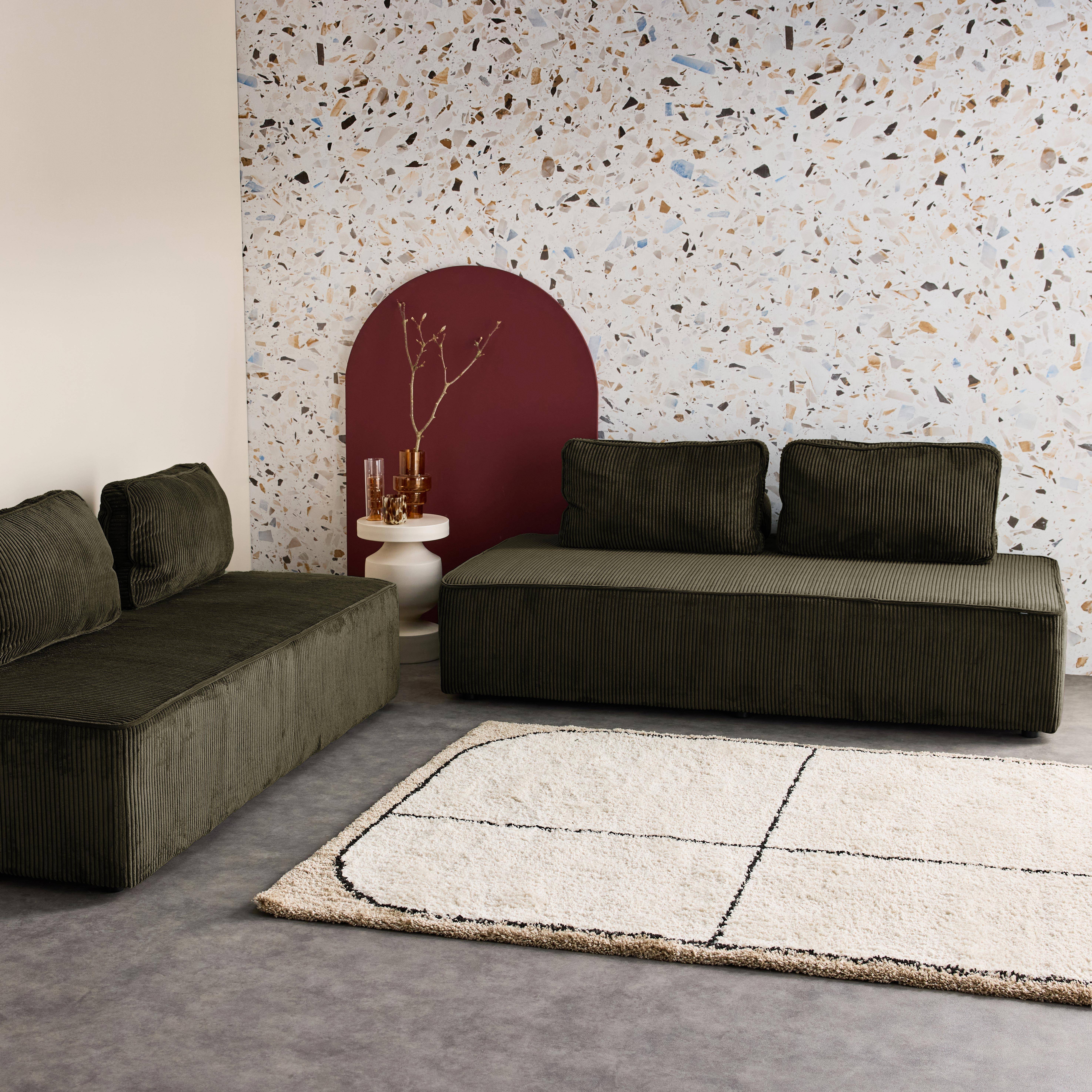 Lot de 2 chauffeuses LAO 2 places pour canapé modulable velours côtelé vert foncé, L 180 x P 90 x H 78cm Photo1