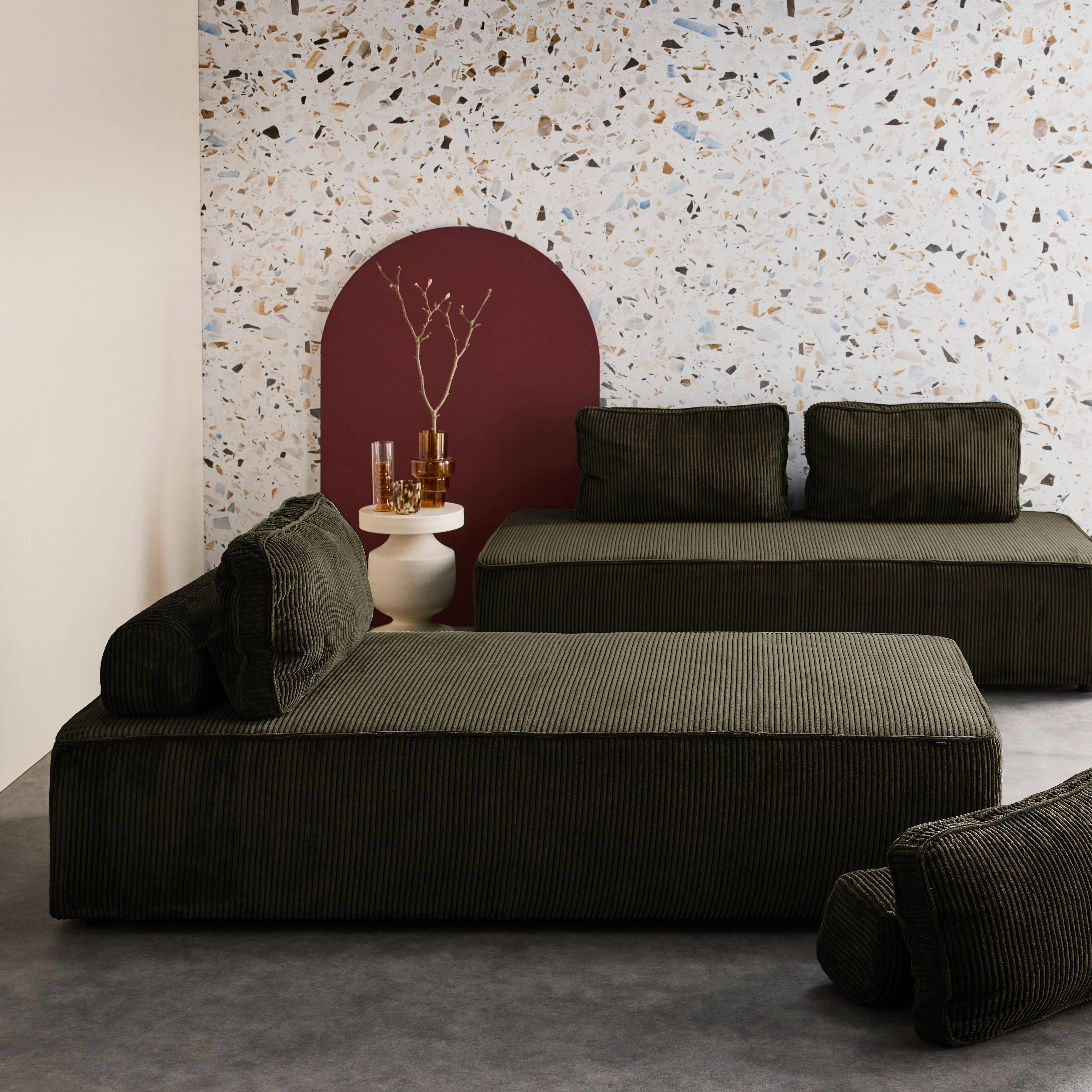 Lot de 2 chauffeuses LAO 2 places pour canapé modulable velours côtelé vert foncé, L 180 x P 90 x H 78cm Photo2