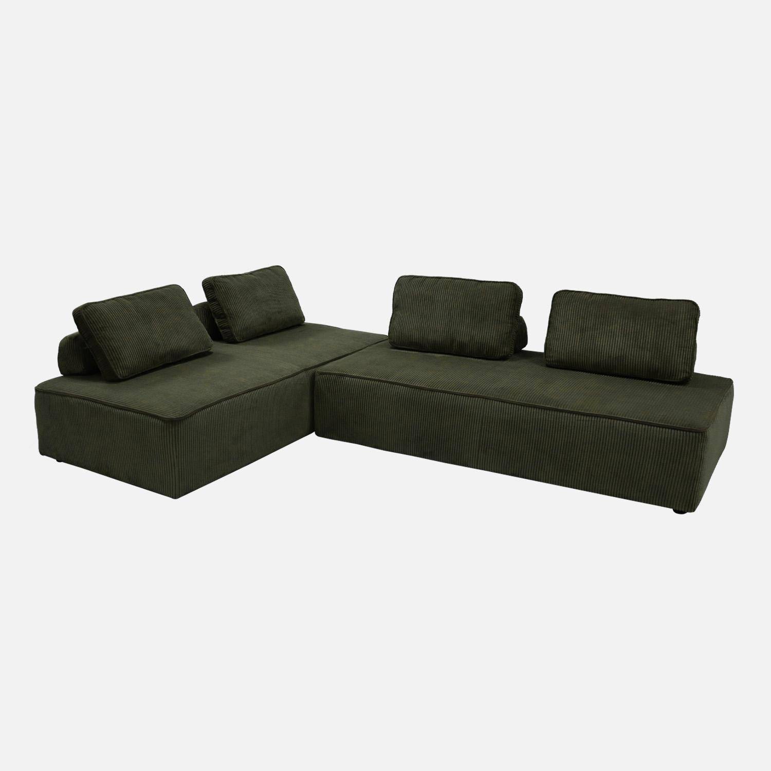 Lot de 2 chauffeuses LAO 2 places pour canapé modulable velours côtelé vert foncé, L 180 x P 90 x H 78cm Photo3