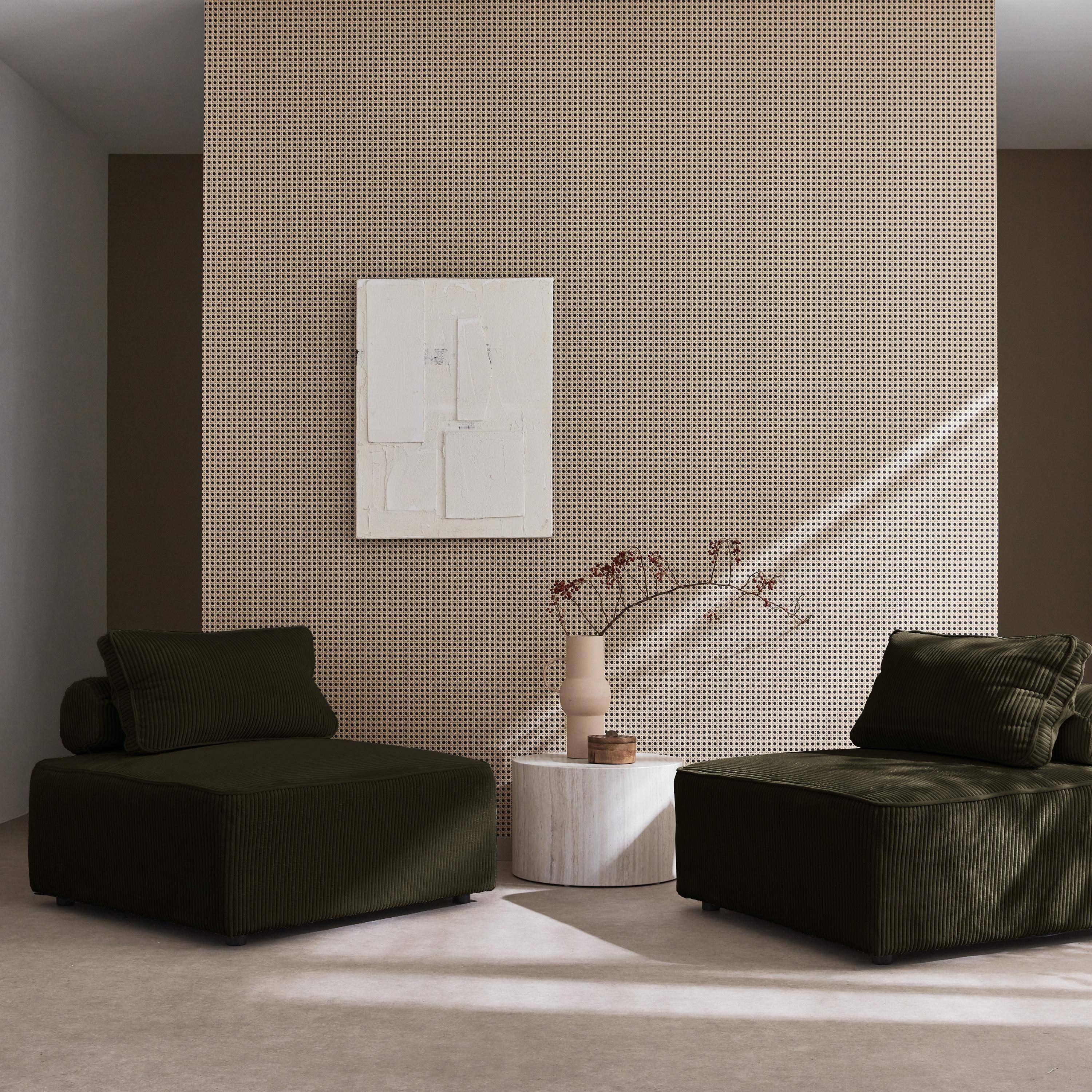 Lot de 2 chauffeuses pour canapé modulable velours côtelé vert foncé avec un coussin  Photo1