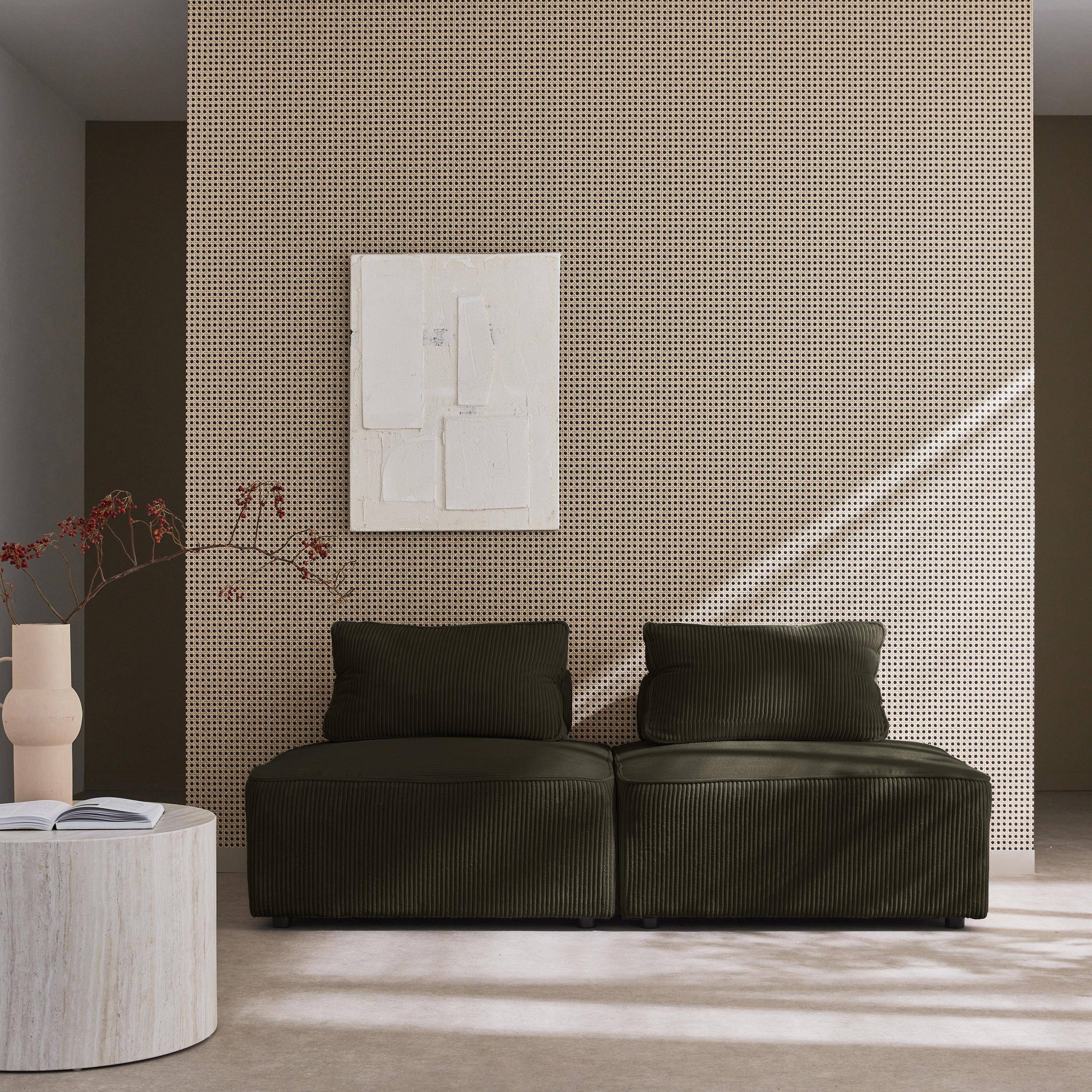 Lot de 2 chauffeuses pour canapé modulable velours côtelé vert foncé avec un coussin  Photo2