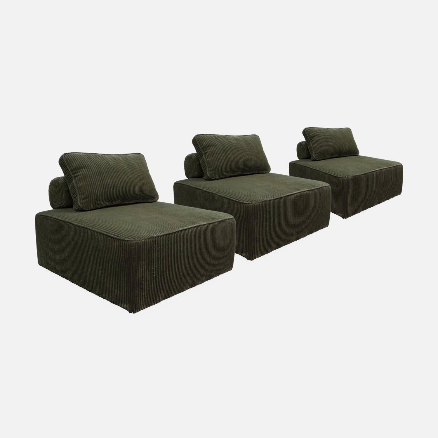 Lot de 3 chauffeuses pour canapé modulables velours côtelé vert foncé avec un coussin  Photo4