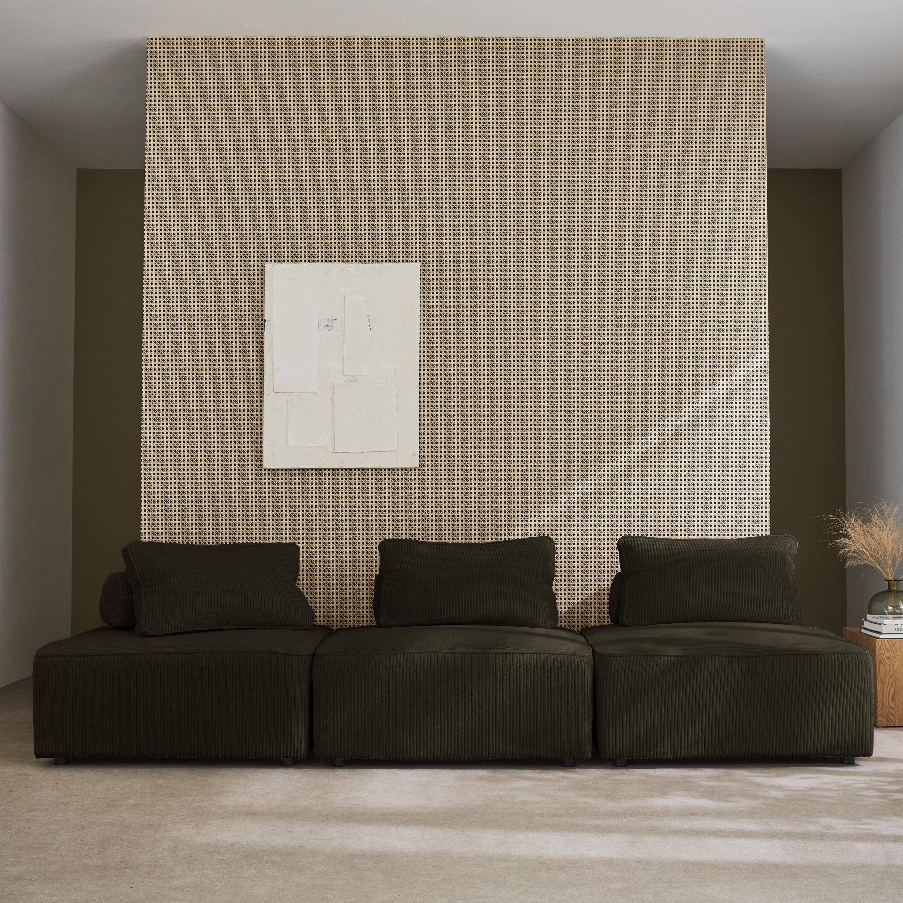 Lot de 3 chauffeuses pour canapé modulables velours côtelé vert foncé avec un coussin  Photo3