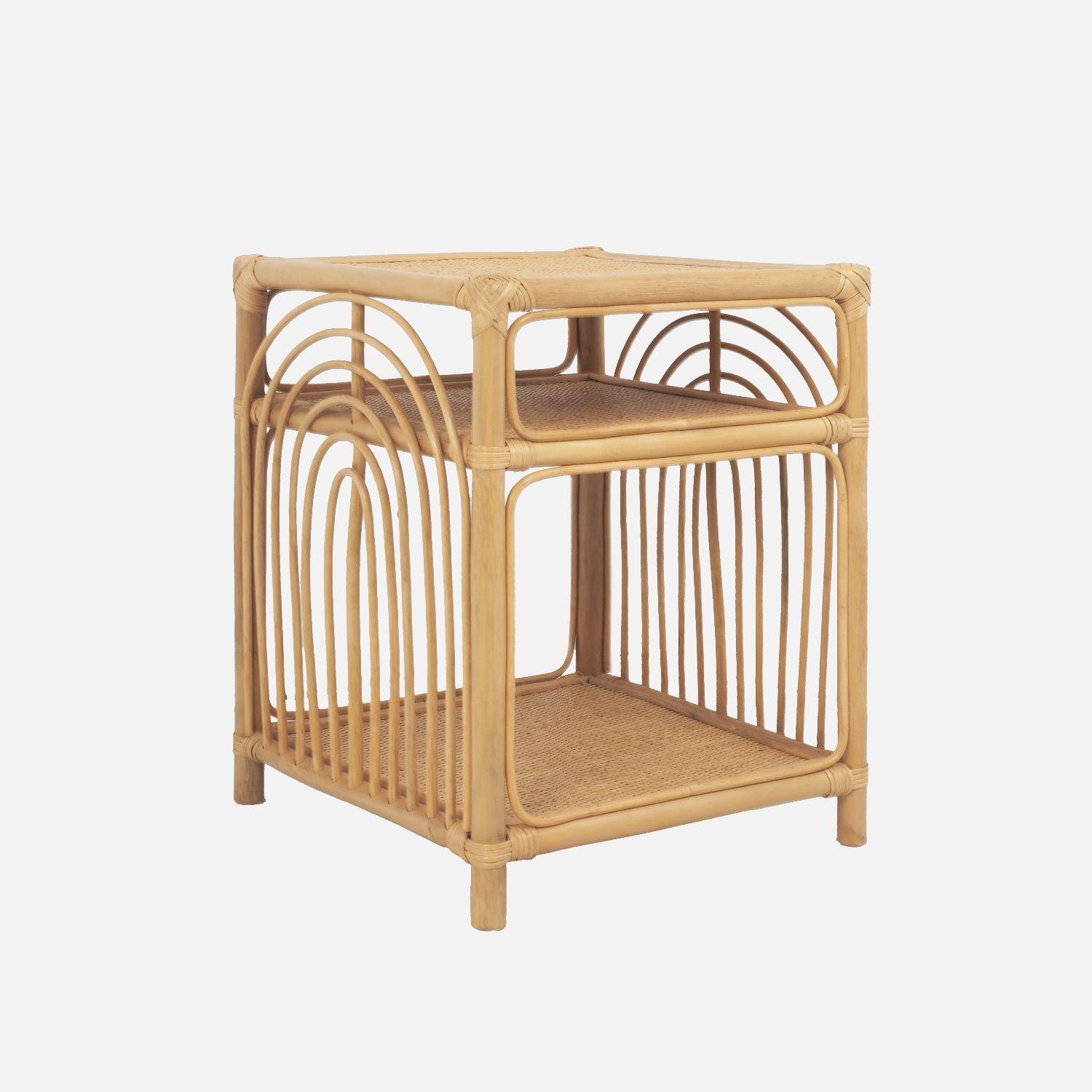 Set 2 comodini con 1 cassetto in legno di paulownia e rattan naturale