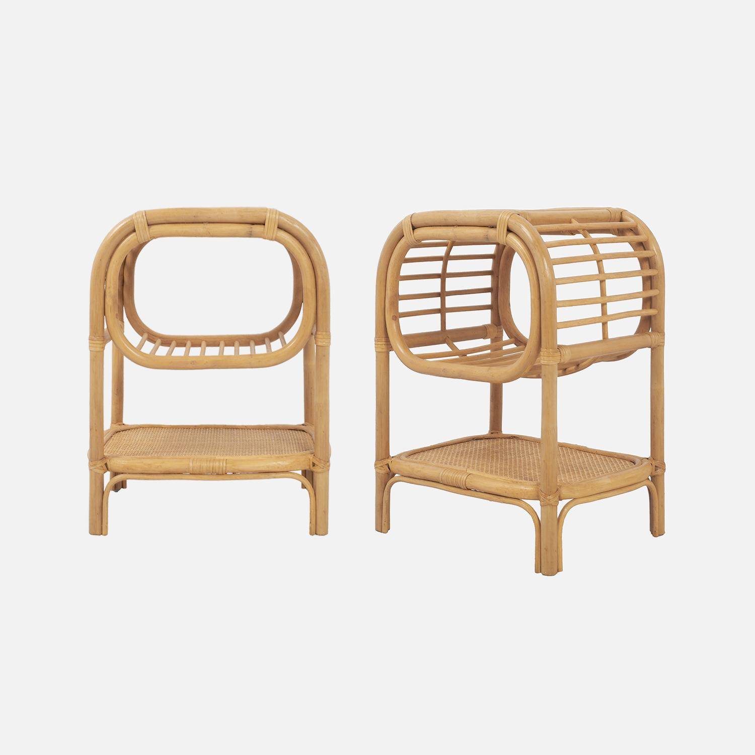 Lot de 2 tables de chevet rotin naturel courbé 1 étagère 1 niche L 40 x P 30 x H 50cm - Serang,sweeek,Photo2