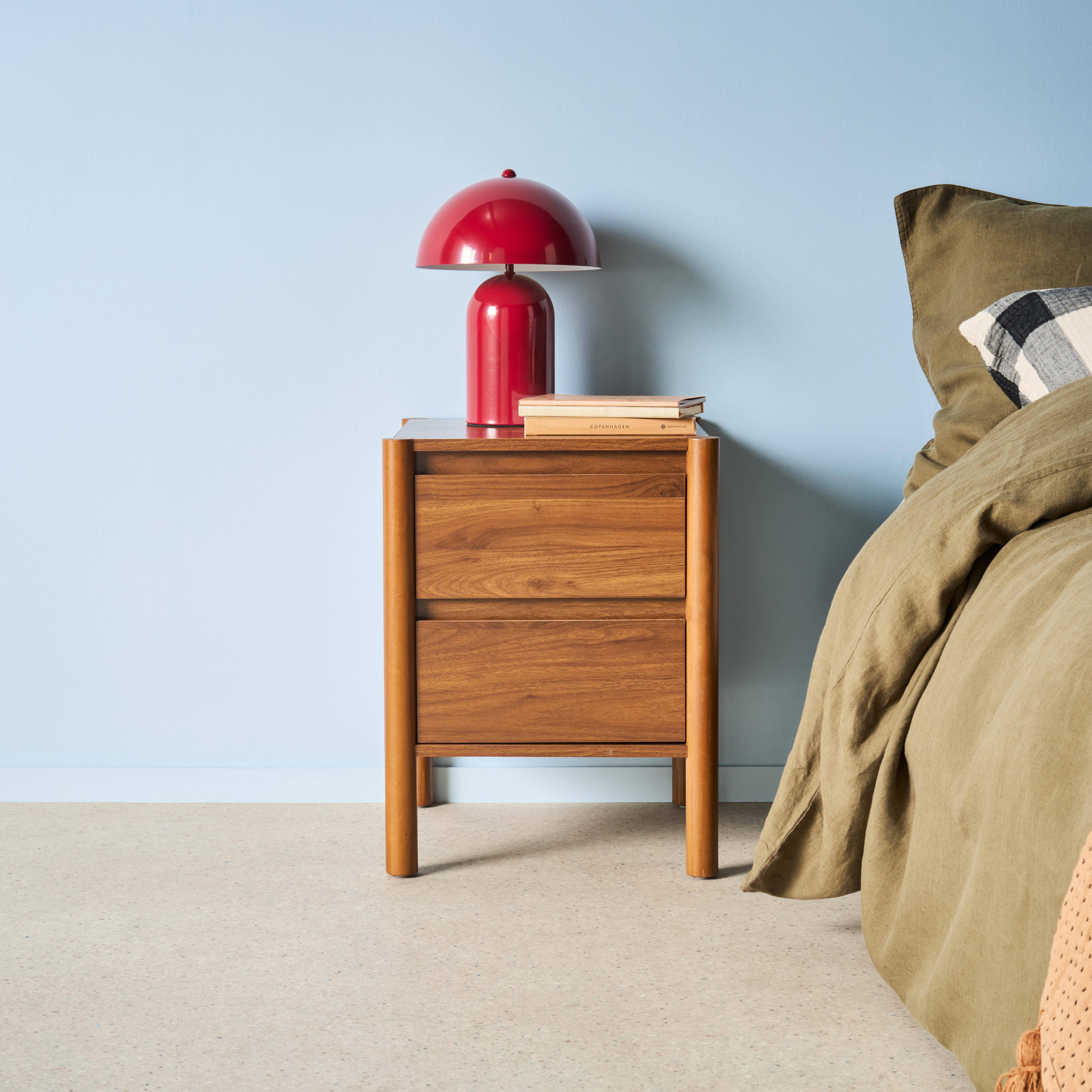 Mesa de cabeceira com 2 gavetas, Harmony, Madeira de nogueira, 42x42x55 cm,sweeek,Photo2