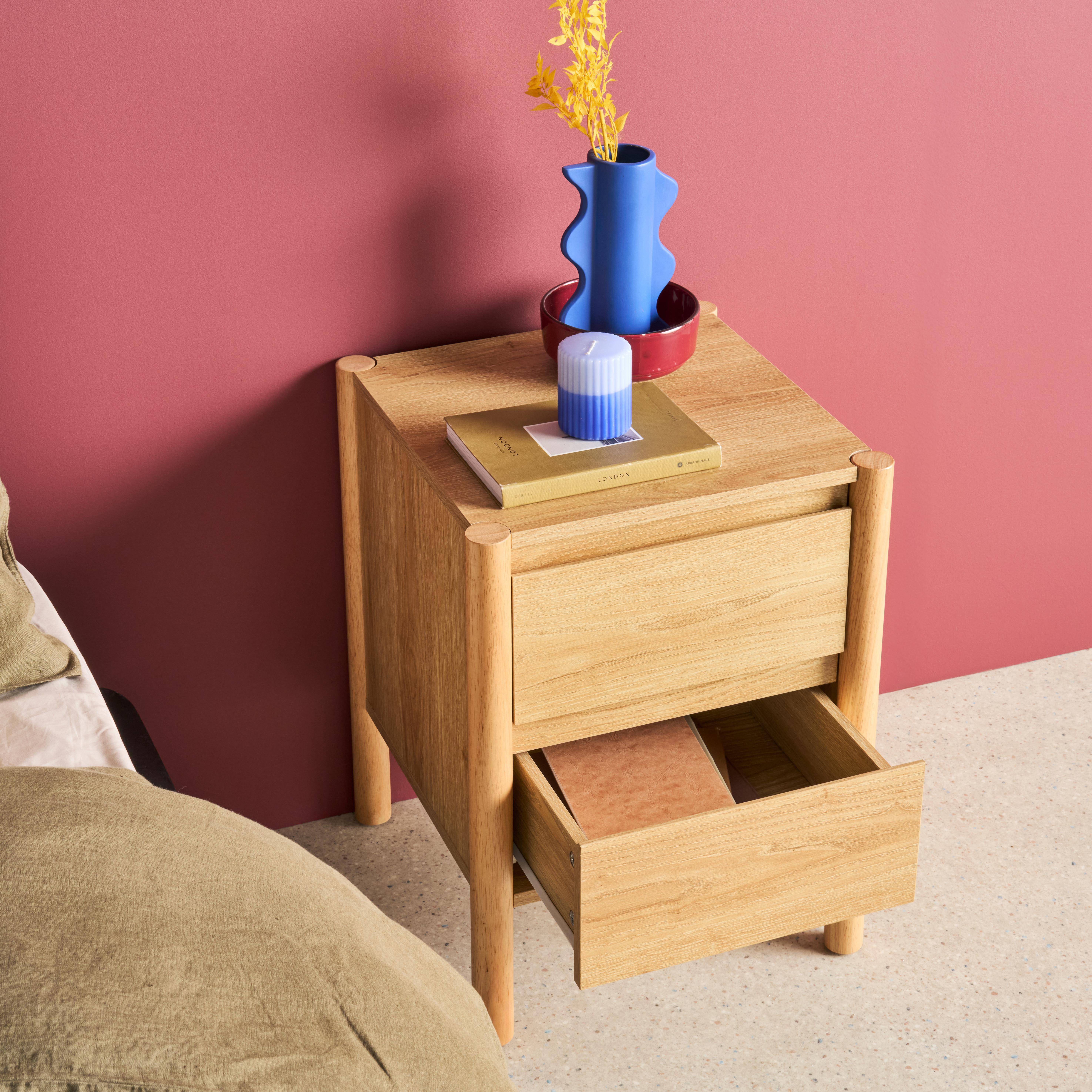 Bedside table wood decor 2 drawers Natural 42x42x55 cm - Harmony Photo3