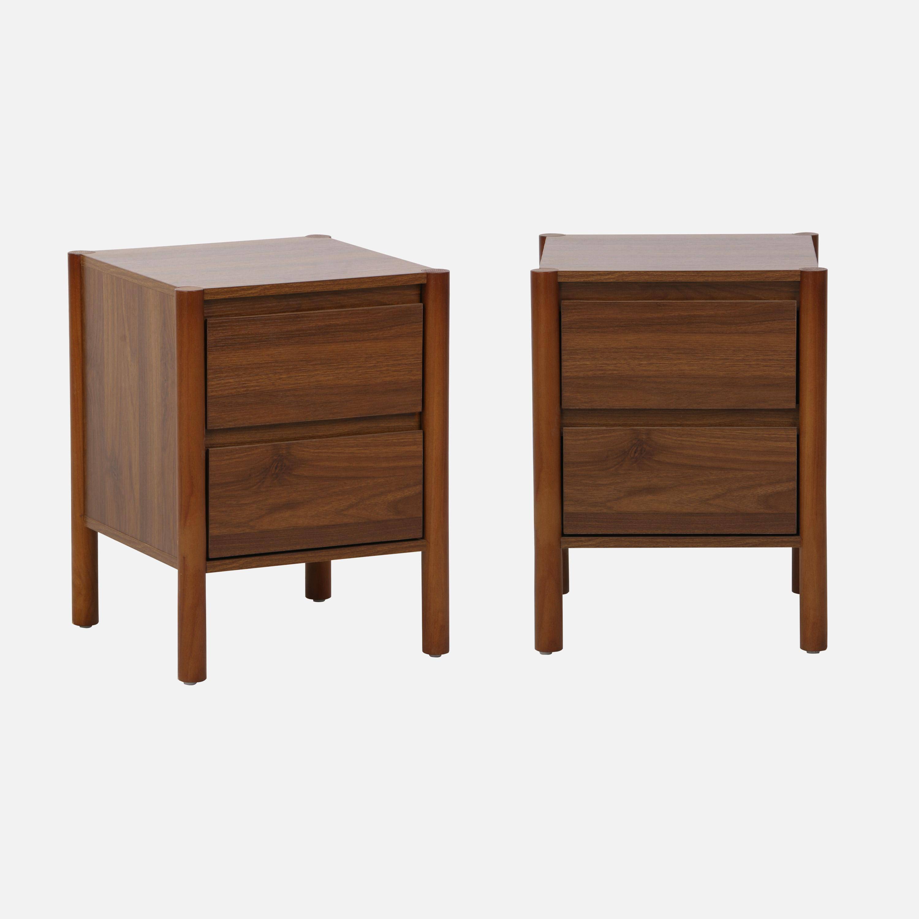Table de chevet décor bois 2 tiroirs noyer (lot de 2) | sweeek