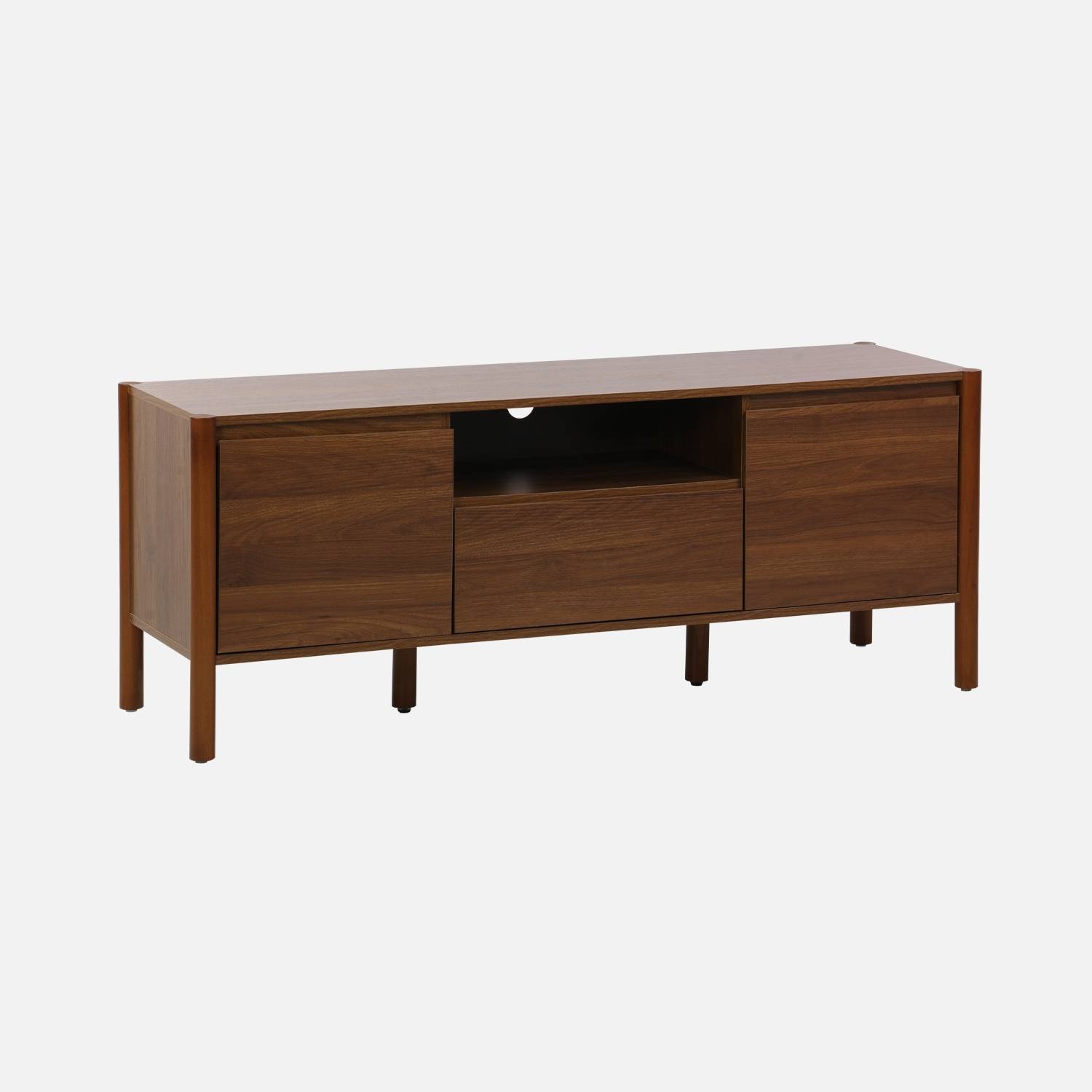 Meuble TV décor bois 2 portes 1 tiroir 140cm noyer