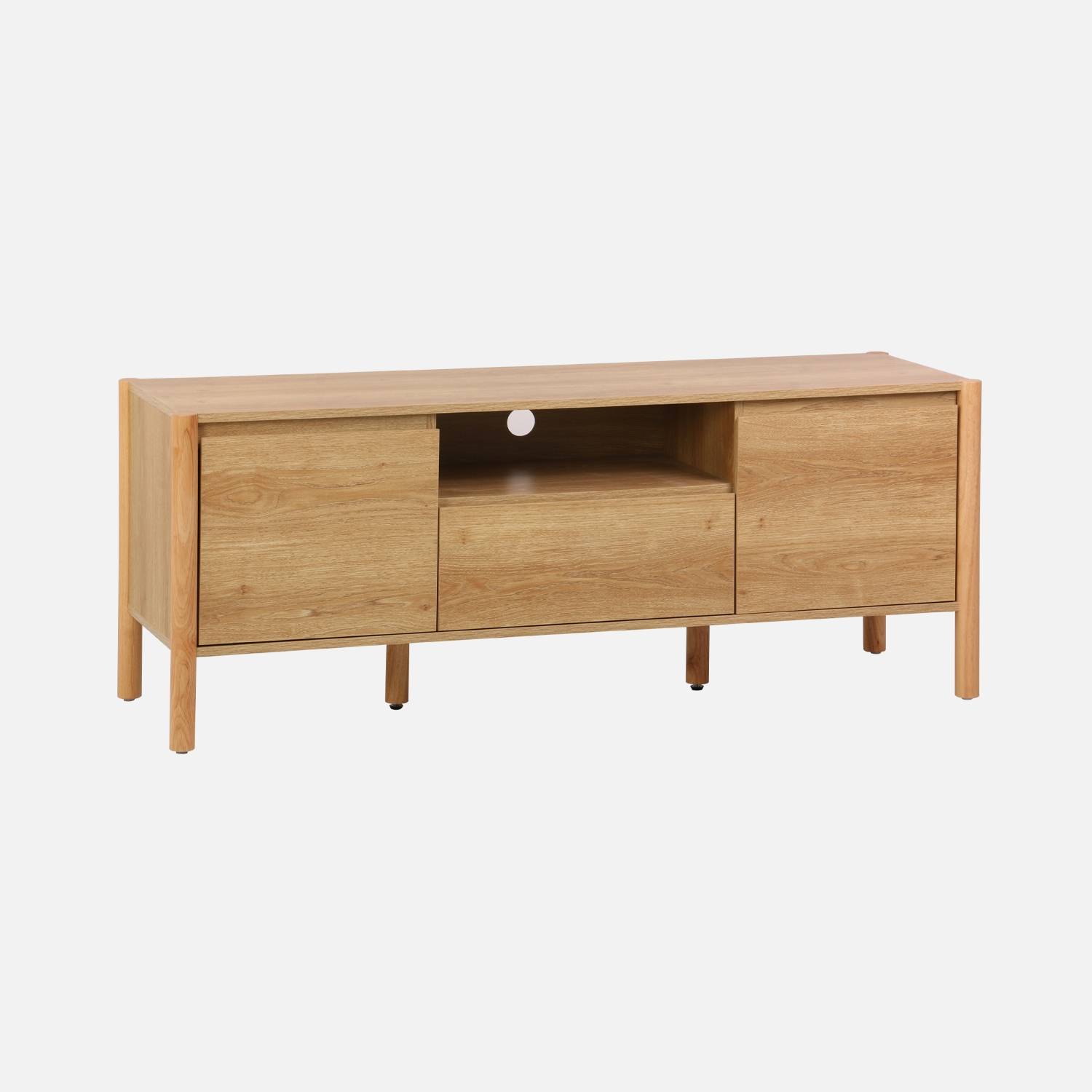 Meuble TV décor bois 2 portes 1 tiroir 140cm naturel
