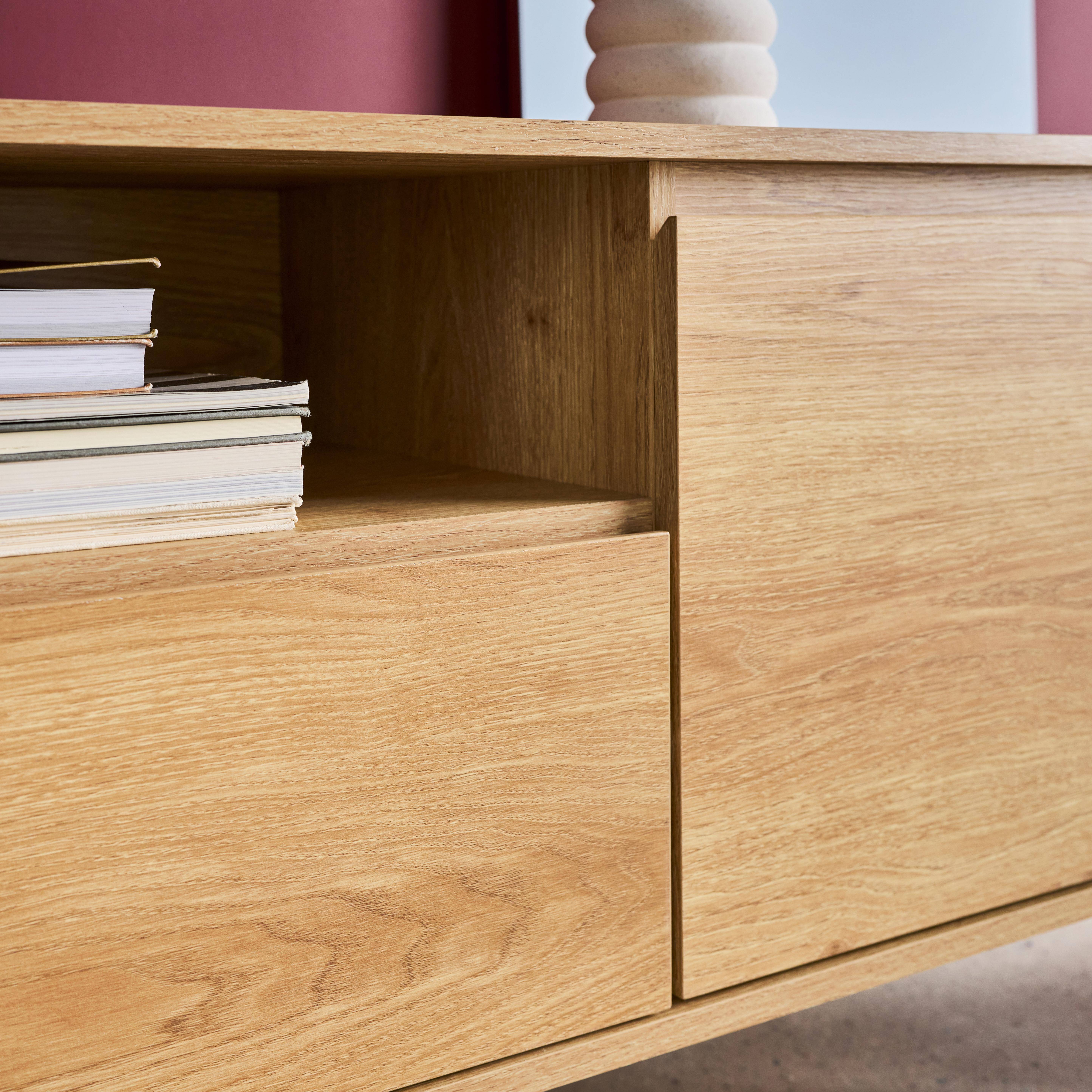 Meuble TV décor bois 2 portes 1 tiroir 140cm naturel - 140 x 42 x 55 cm - Harmony Photo4