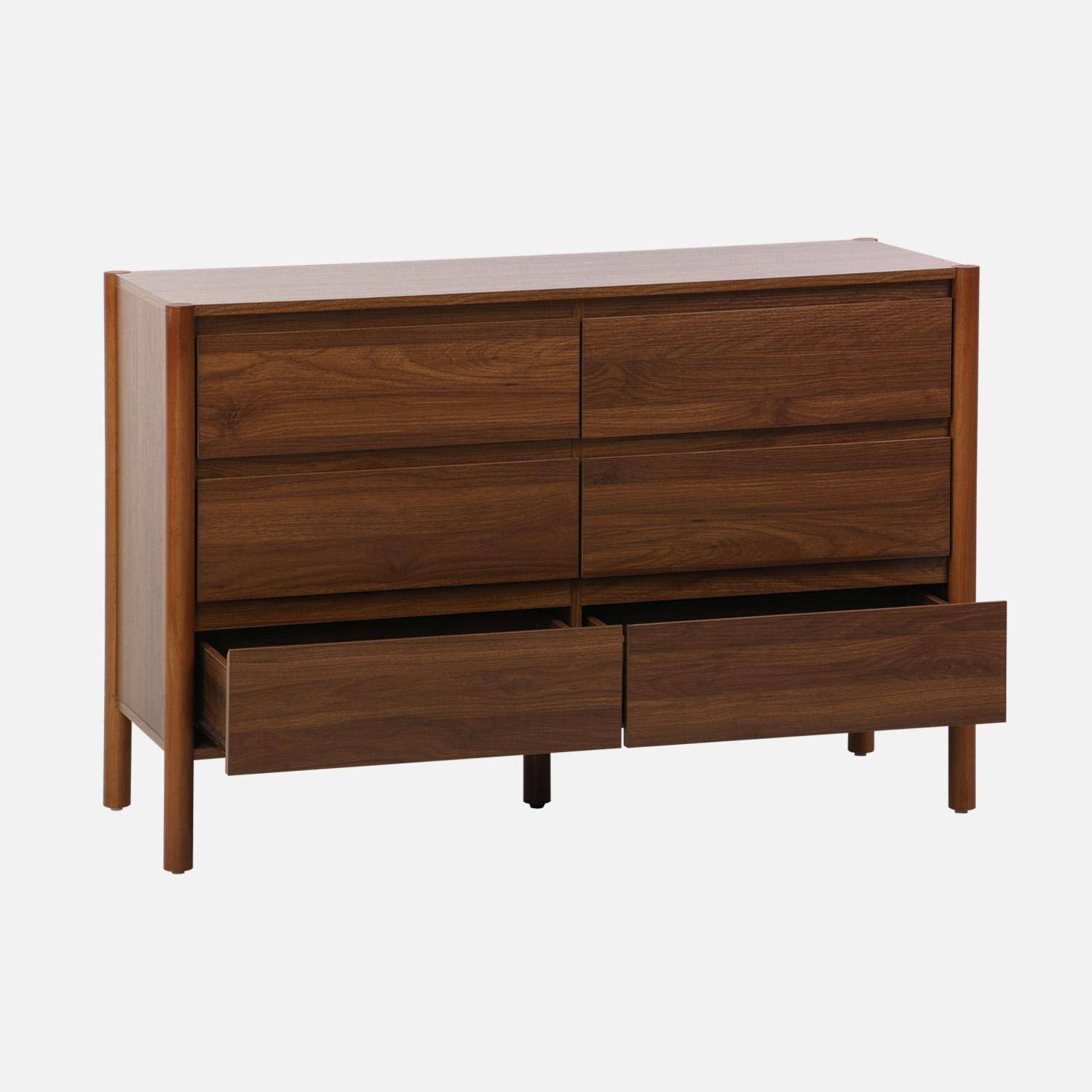 Commode décor bois 6 tiroirs 120cm noyer - 120 x 42 x 78,5 cm - Harmony Photo3