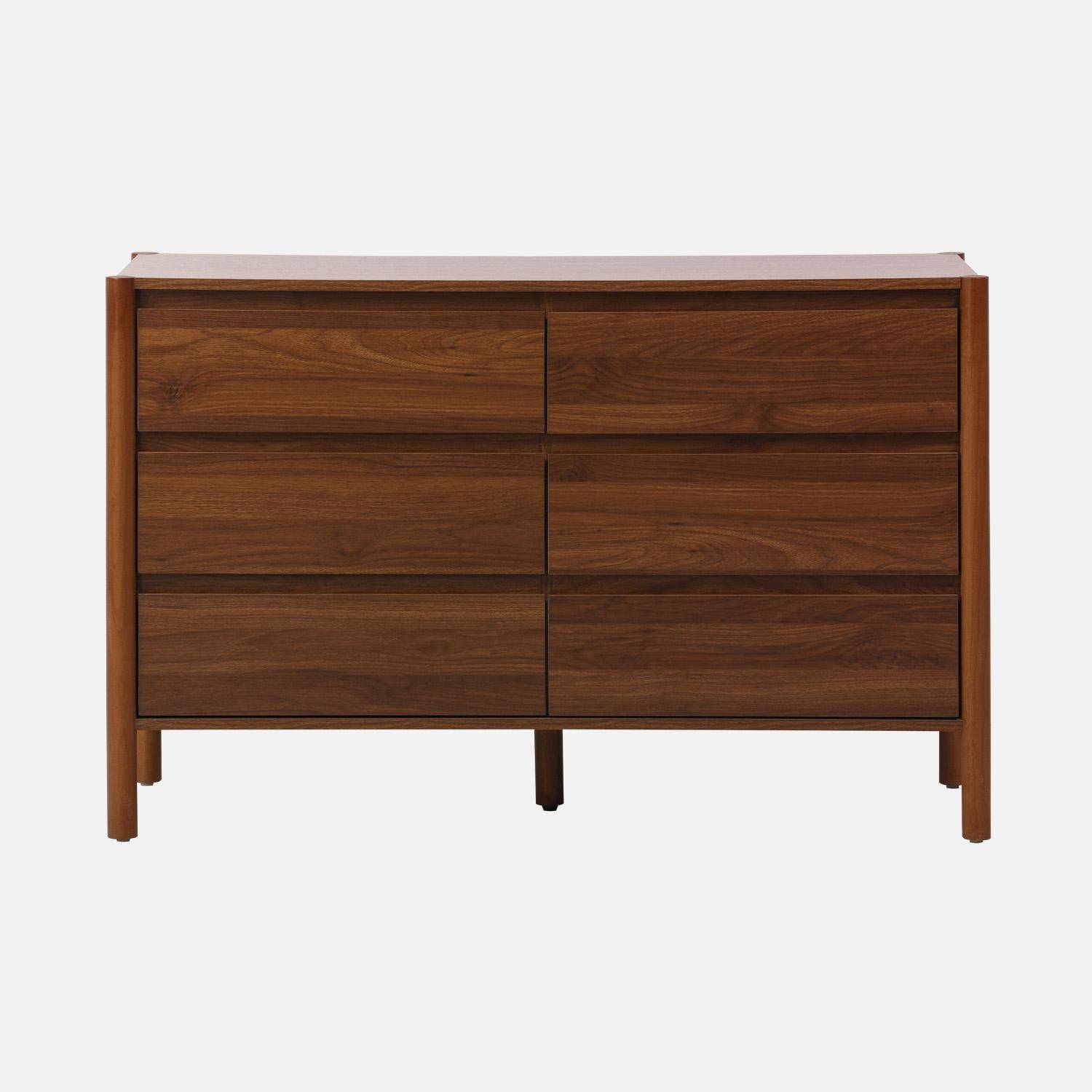 Commode décor bois 6 tiroirs 120cm noyer - 120 x 42 x 78,5 cm - Harmony,sweeek,Photo2