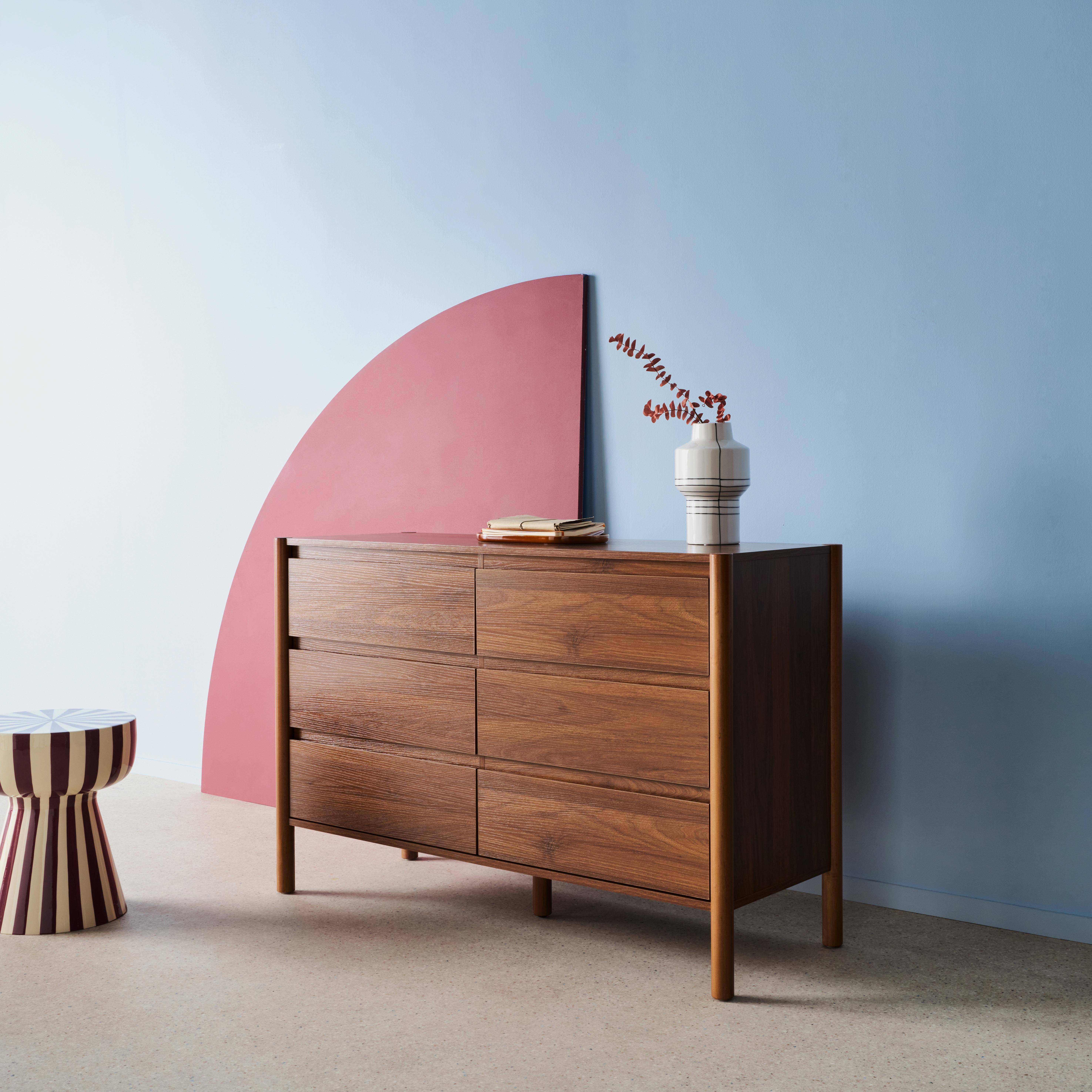 Komoda w kolorze drewna orzechowego, 6 szuflad, 120cm - 120 x 42 x 78,5 cm - Harmony,sweeek,Photo4