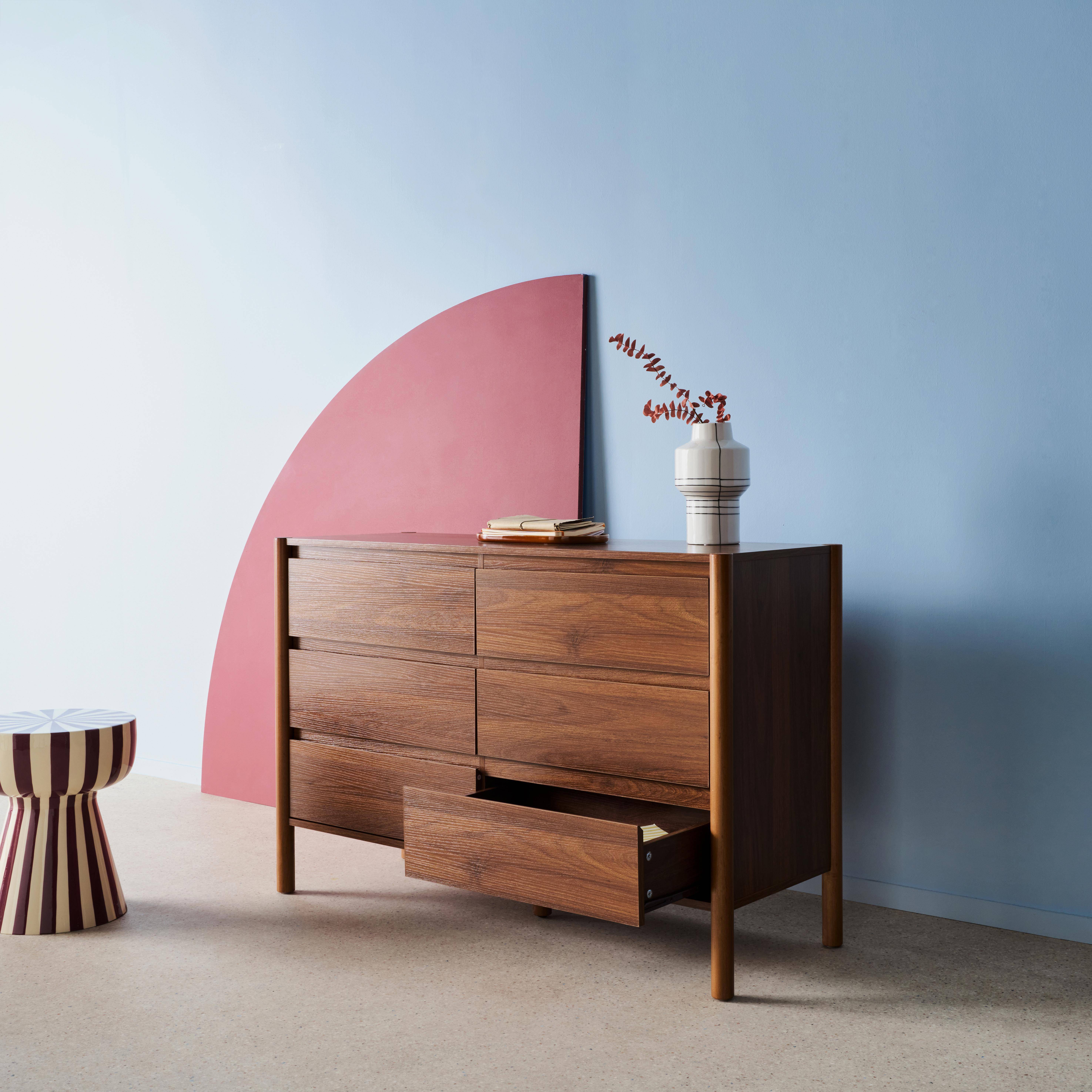 Komoda w kolorze drewna orzechowego, 6 szuflad, 120cm - 120 x 42 x 78,5 cm - Harmony,sweeek,Photo3