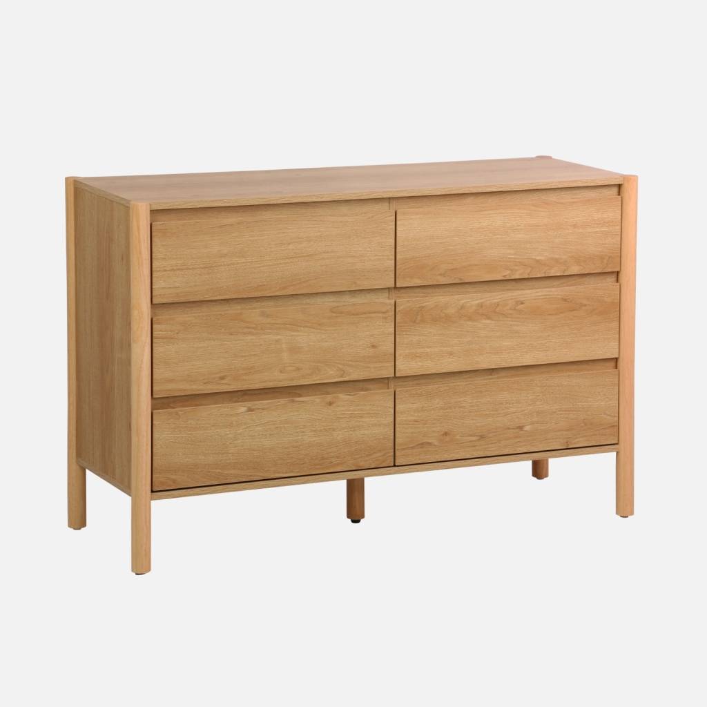Commode décor bois 6 tiroirs 120cm naturel
