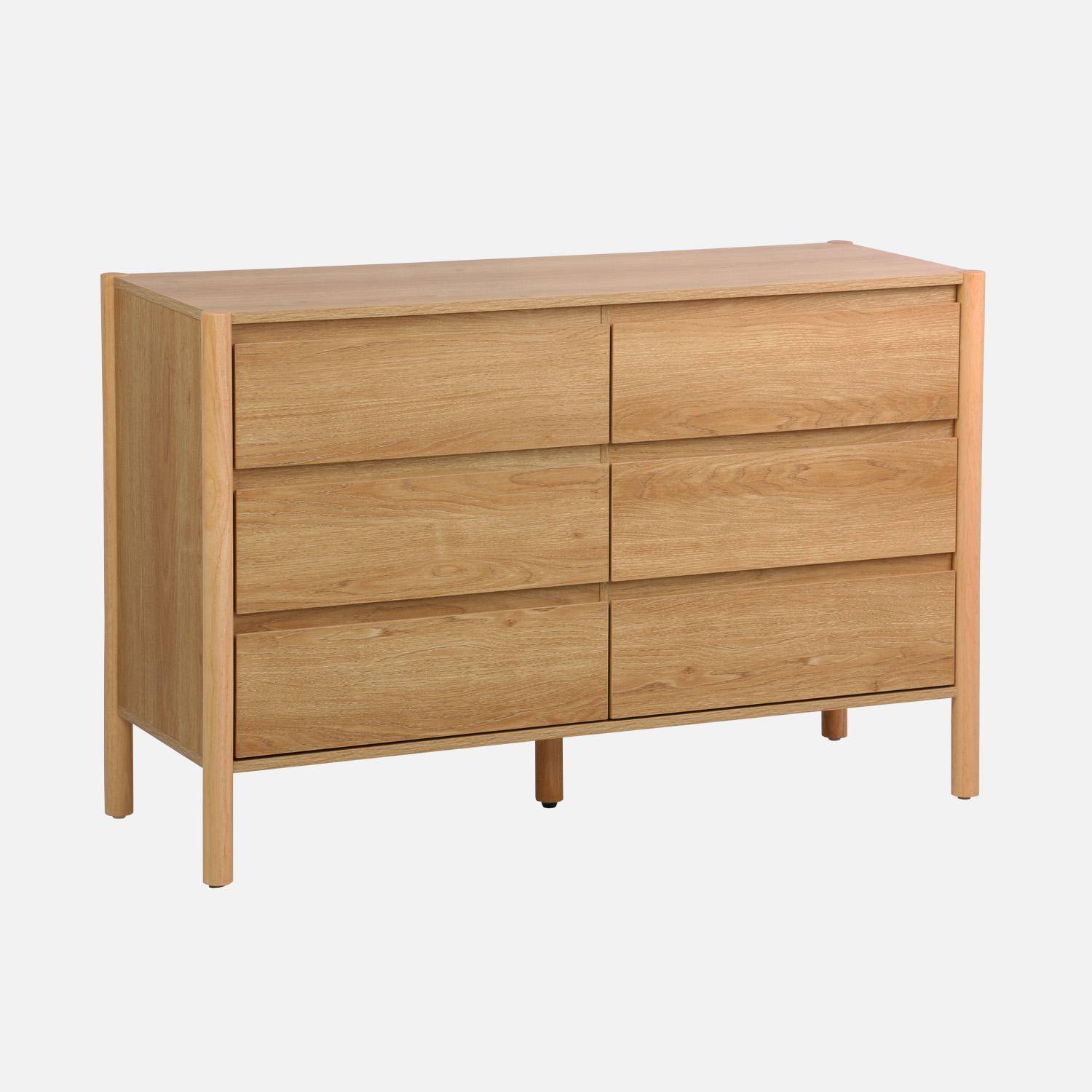 Cómoda con decoración de madera, 6 cajones, Harmony, Natural, 120x42x78 cm,sweeek,Photo1