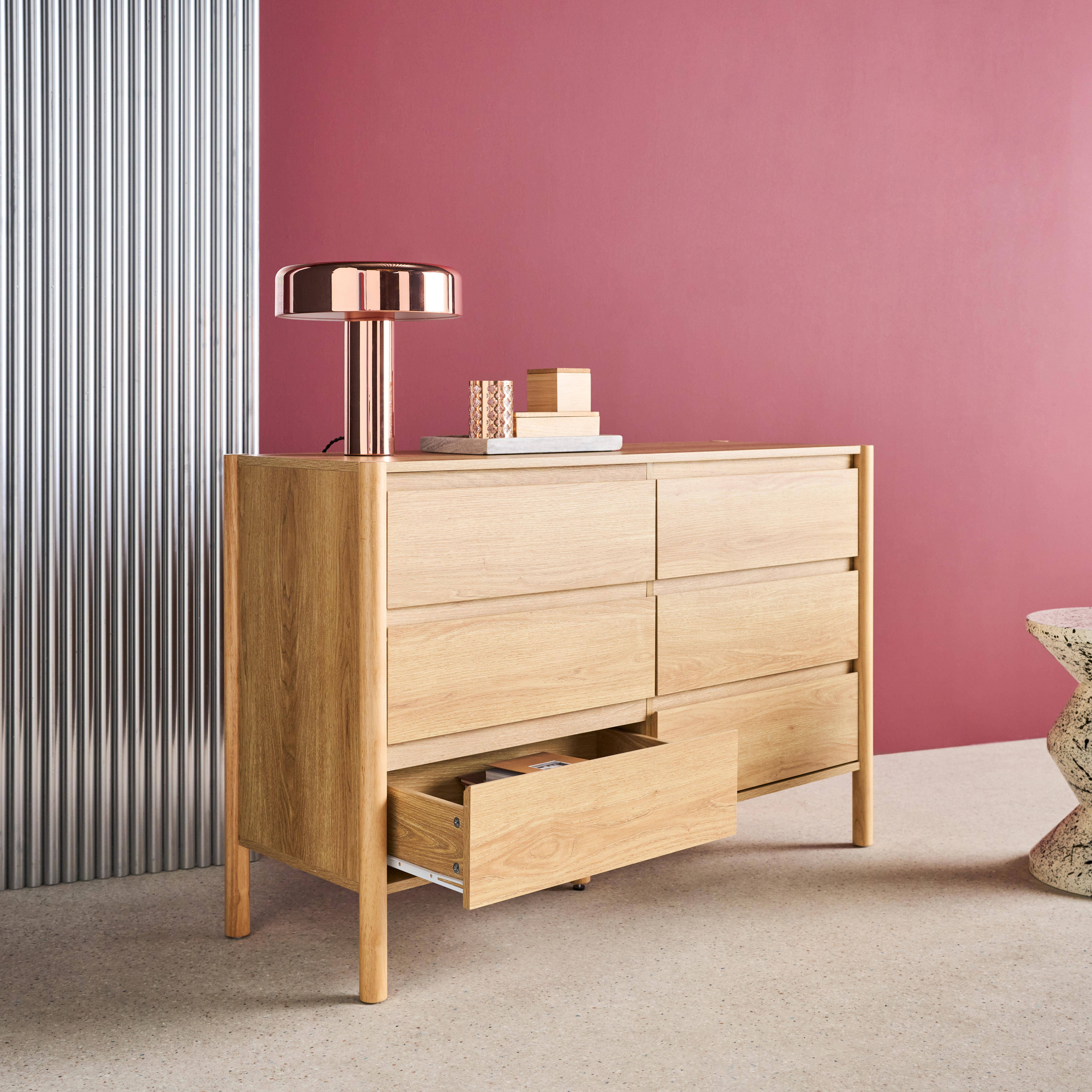 Komoda w kolorze naturalnego drewna, 6 szuflad, 120cm - 120 x 42 x 78,5 cm - Harmony,sweeek,Photo2