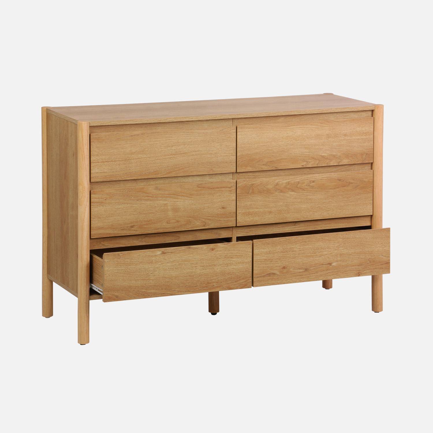 Cómoda con decoración de madera, 6 cajones, Harmony, Natural, 120x42x78 cm Photo3