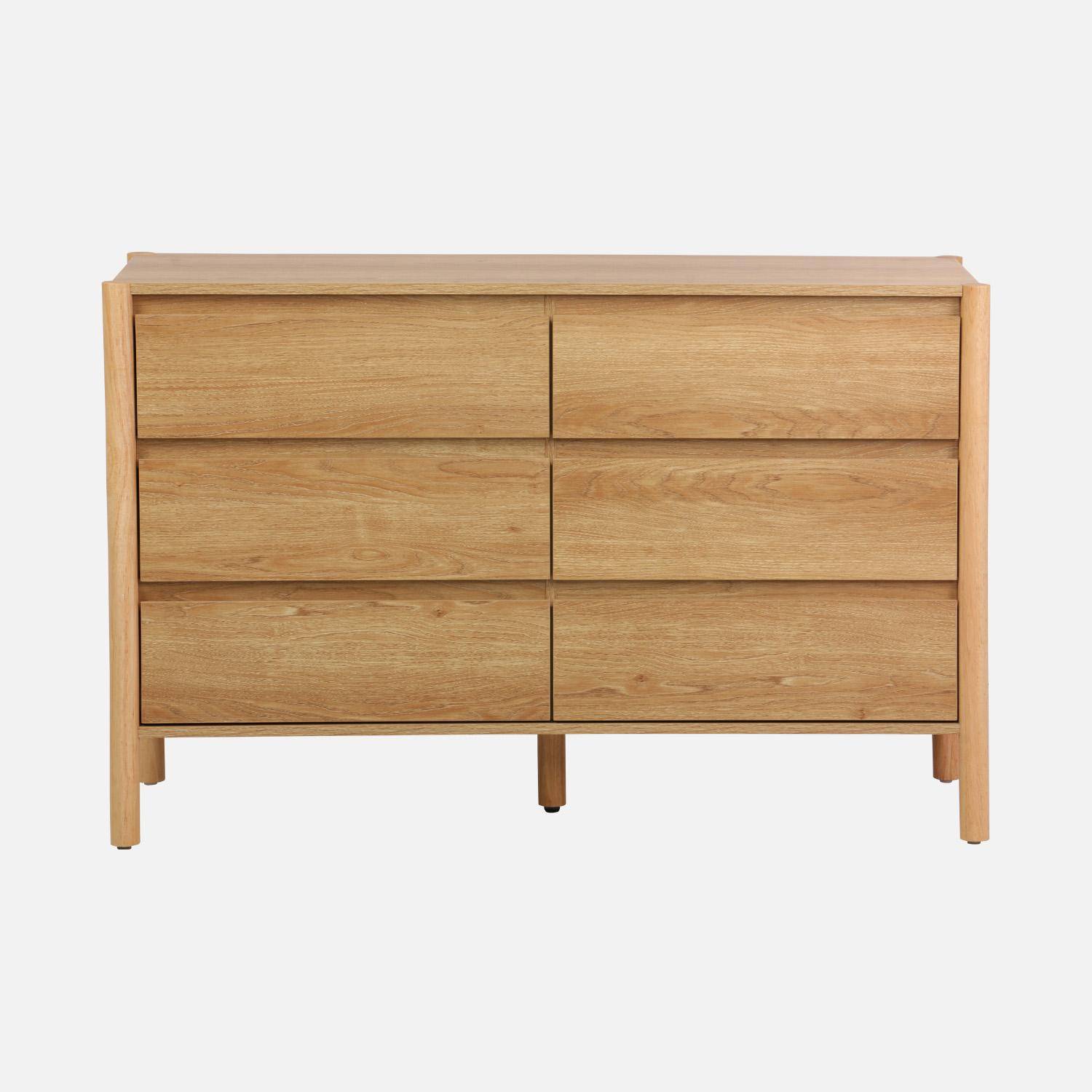 Cómoda con decoración de madera, 6 cajones, Harmony, Natural, 120x42x78 cm Photo2