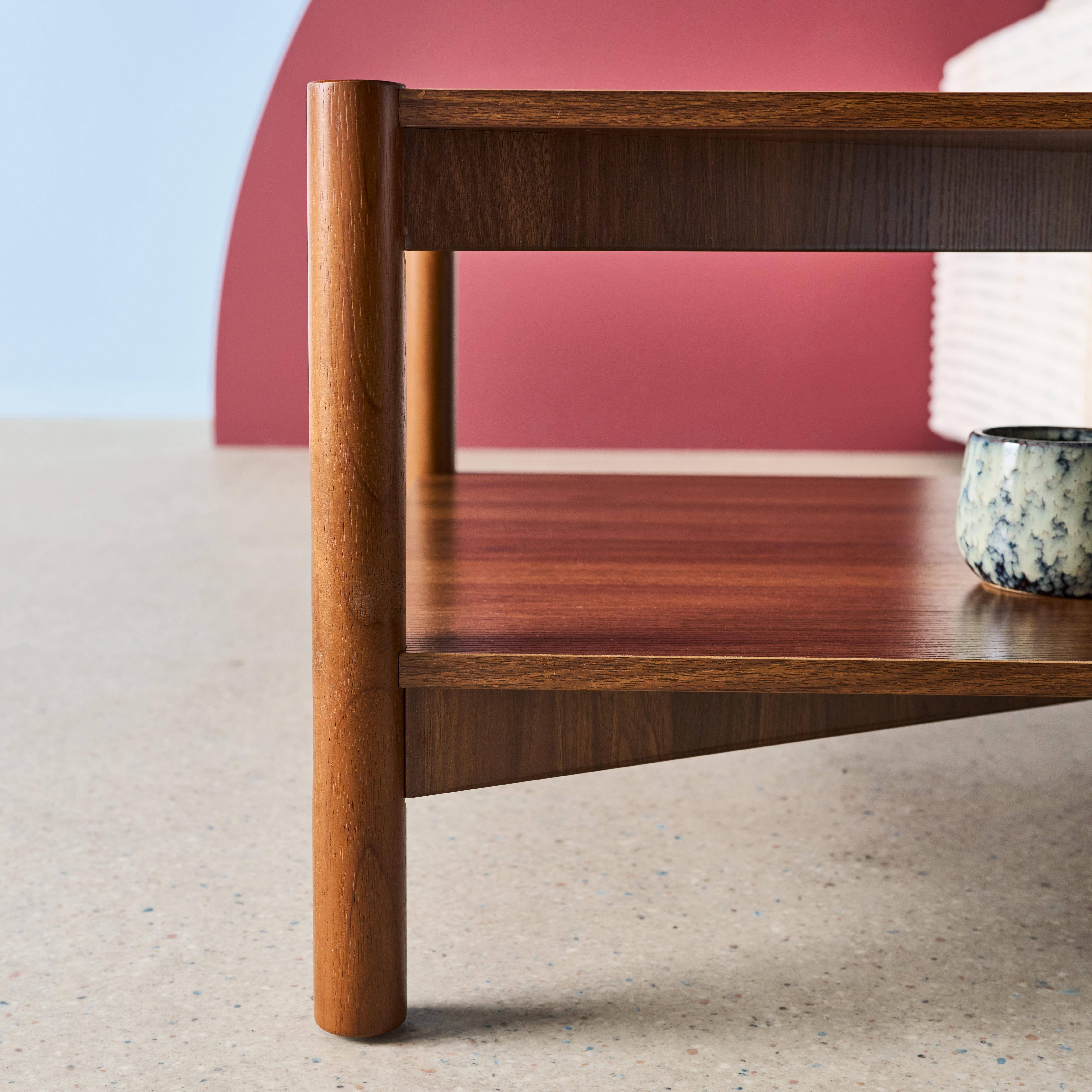 Tavolino rettangolare decorazione legno doppio ripiano, Harmony, Marrone, 110x60x40 cm,sweeek,Photo5