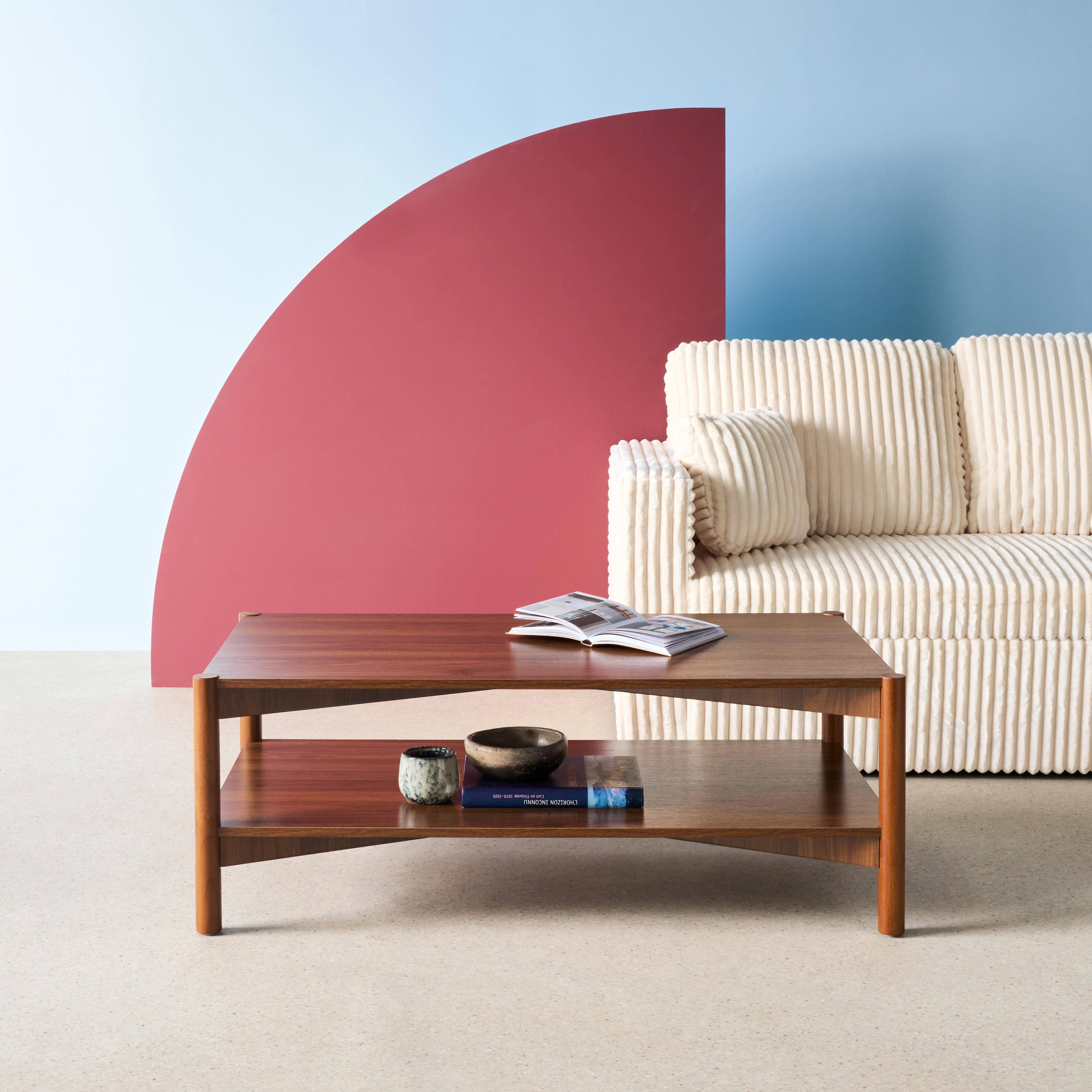 Tavolino rettangolare decorazione legno doppio ripiano, Harmony, Marrone, 110x60x40 cm,sweeek,Photo1