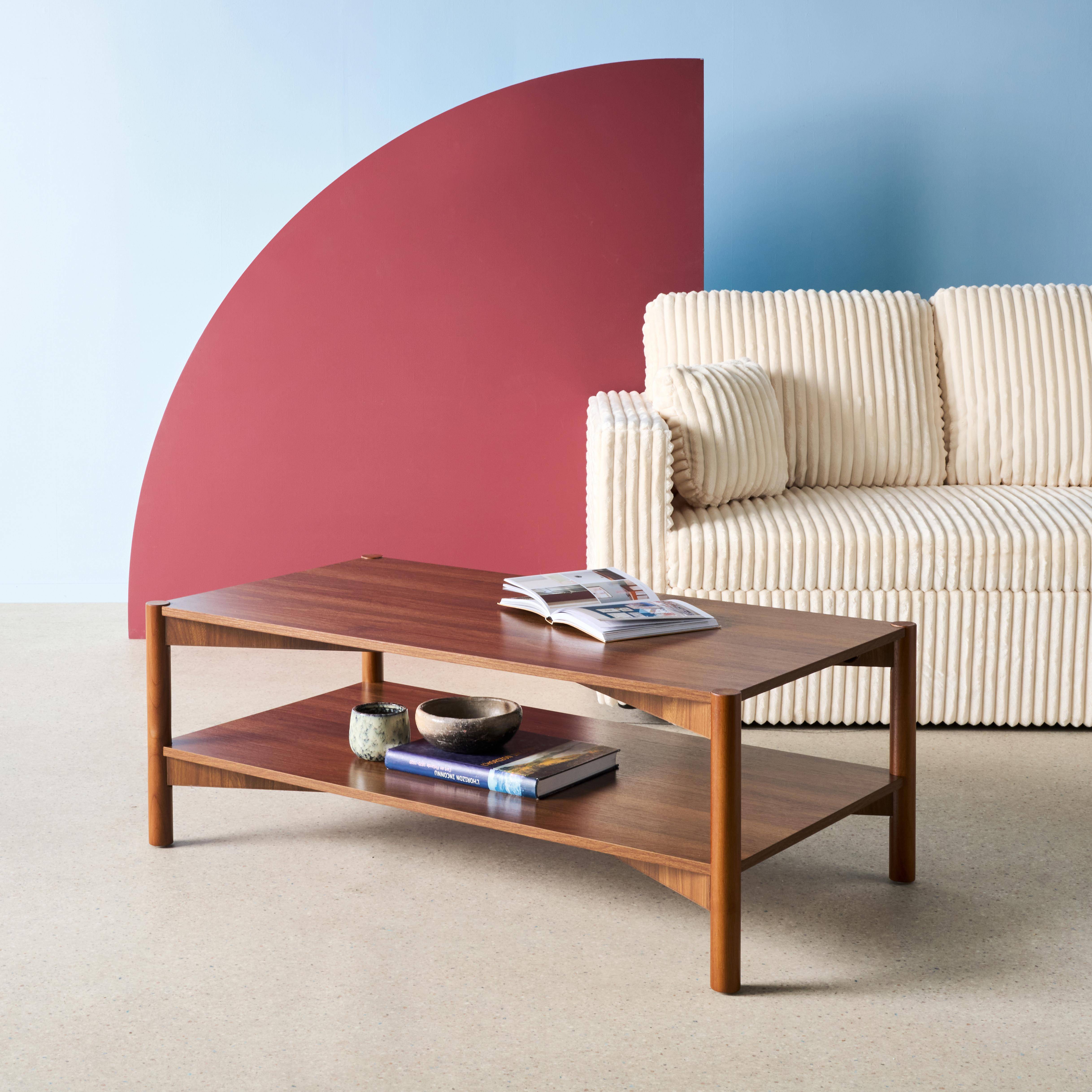 Tavolino rettangolare decorazione legno doppio ripiano, Harmony, Marrone, 110x60x40 cm,sweeek,Photo2