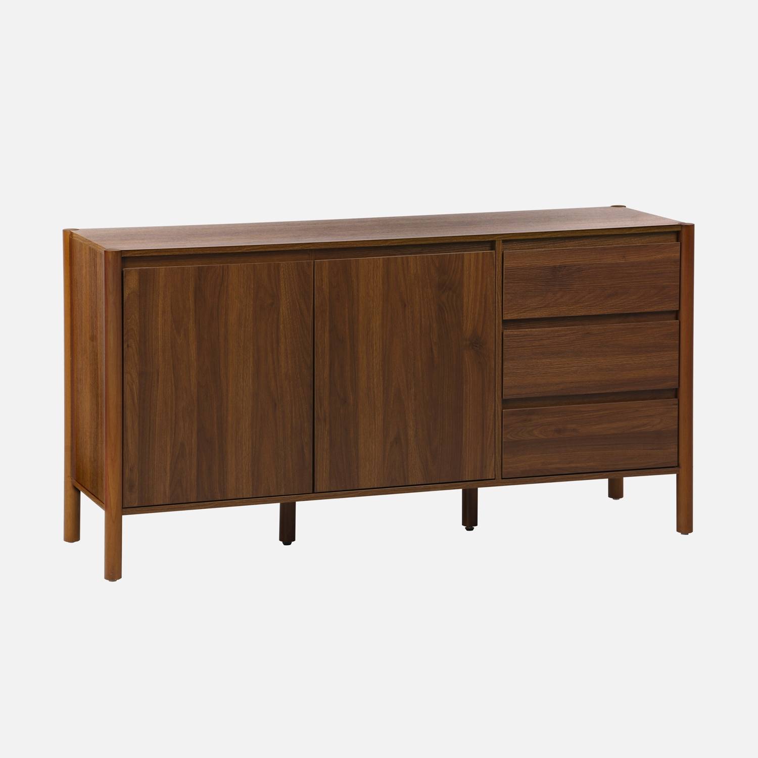 Buffet décor bois 2 portes 3 tiroirs 150cm noyer