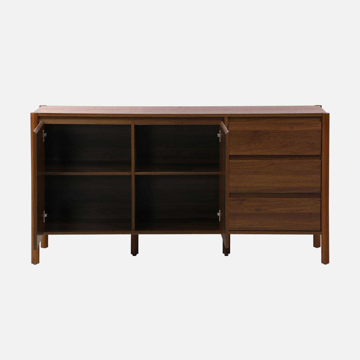 Buffet décor bois 2 portes 3 tiroirs 150cm noyer - 150 x 42 x 78,5 cm - Harmony Photo4