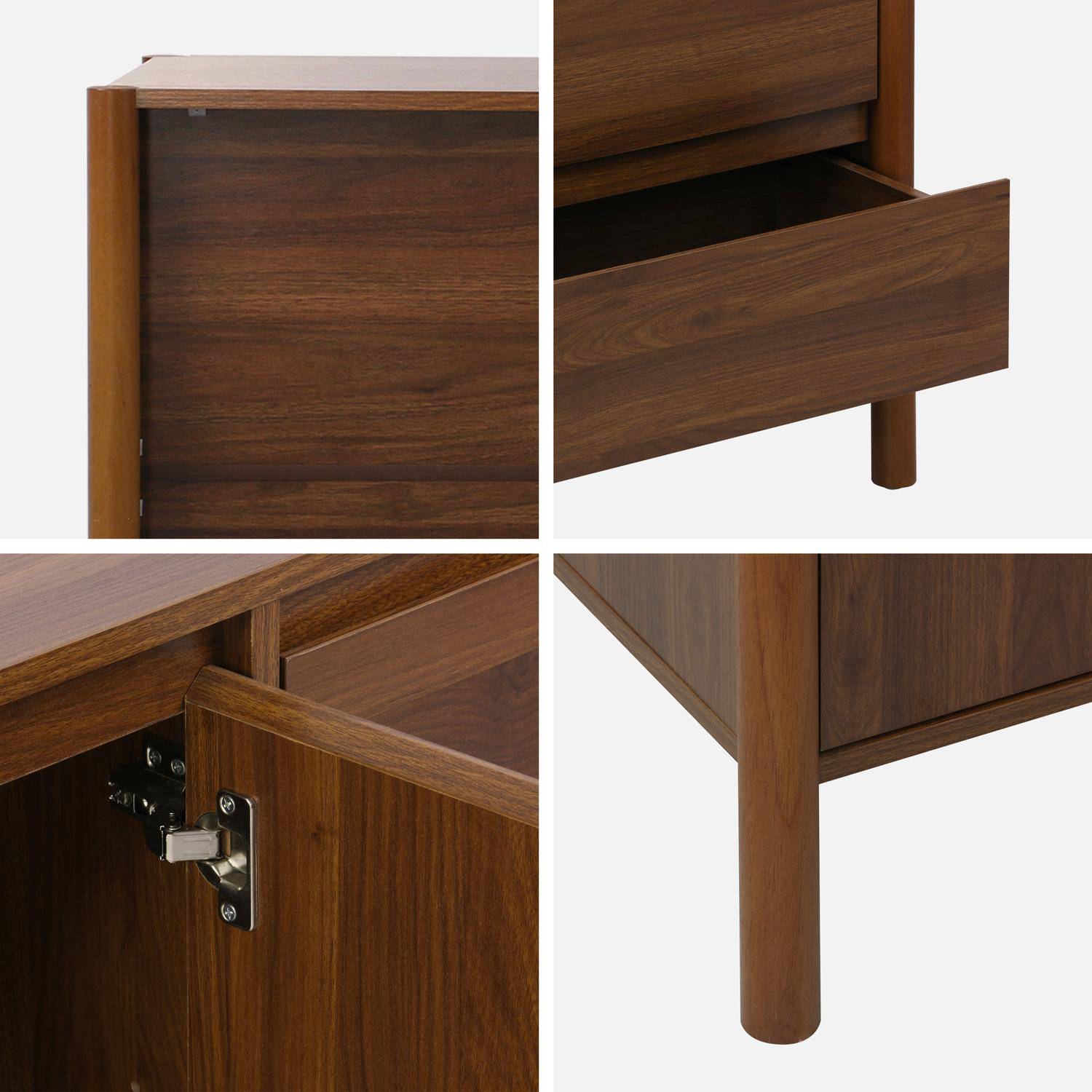 Buffet décor bois 2 portes 3 tiroirs 150cm noyer - 150 x 42 x 78,5 cm - Harmony Photo5