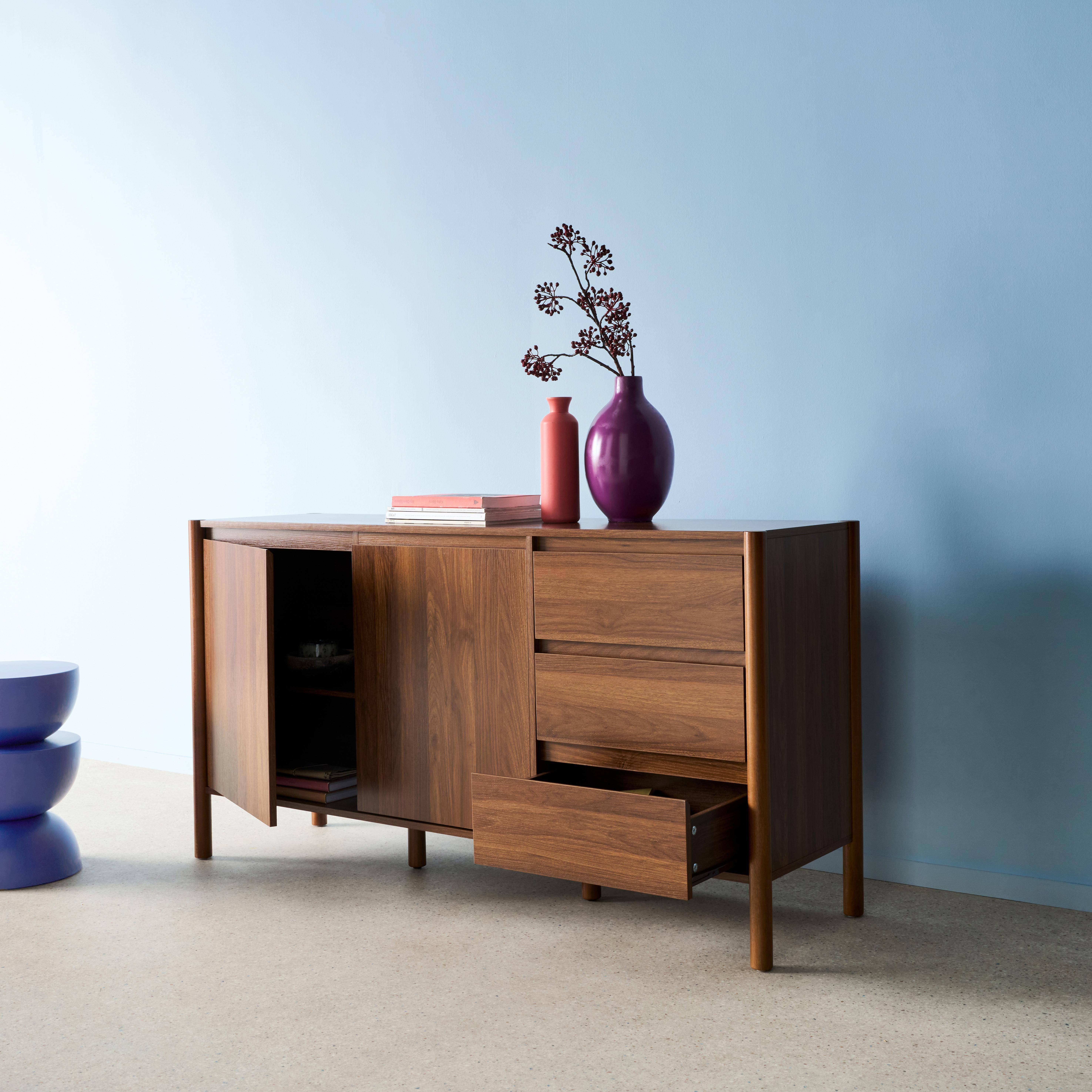 Aparador con 2 puertas y 3 cajones, 150cm, Harmony, Nogal, 150x42x78 cm Photo3