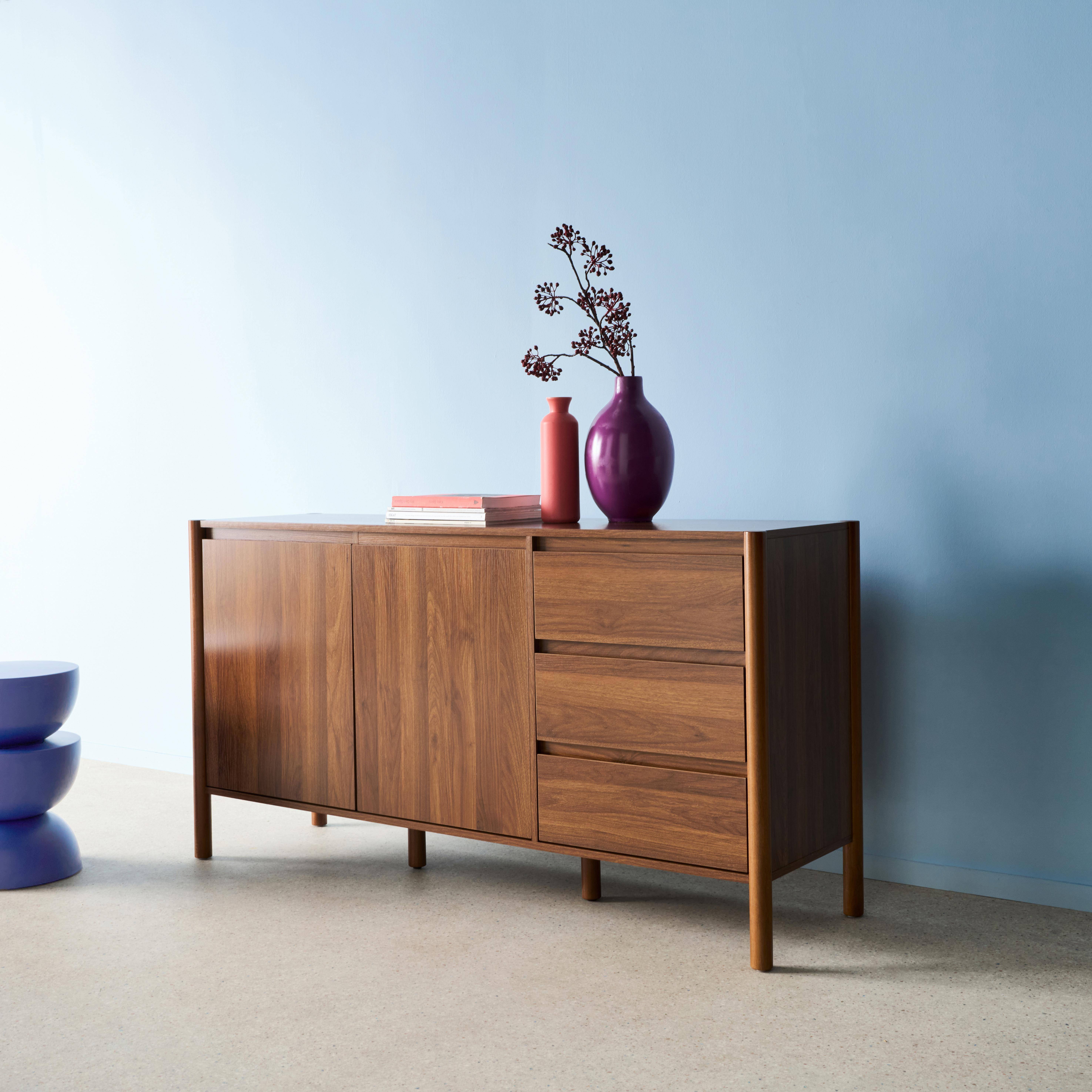 Aparador con 2 puertas y 3 cajones, 150cm, Harmony, Nogal, 150x42x78 cm Photo4